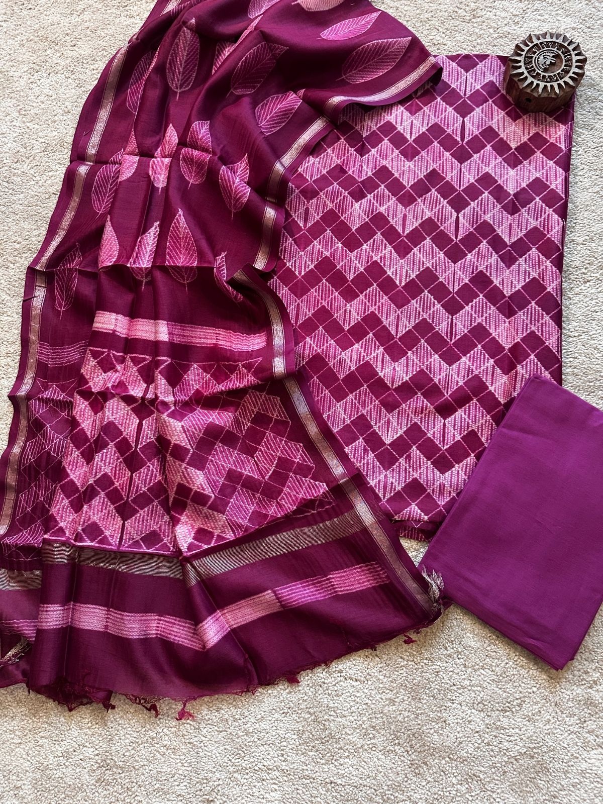 Plum Sorbet- Shibori Maheshwari Silk Set