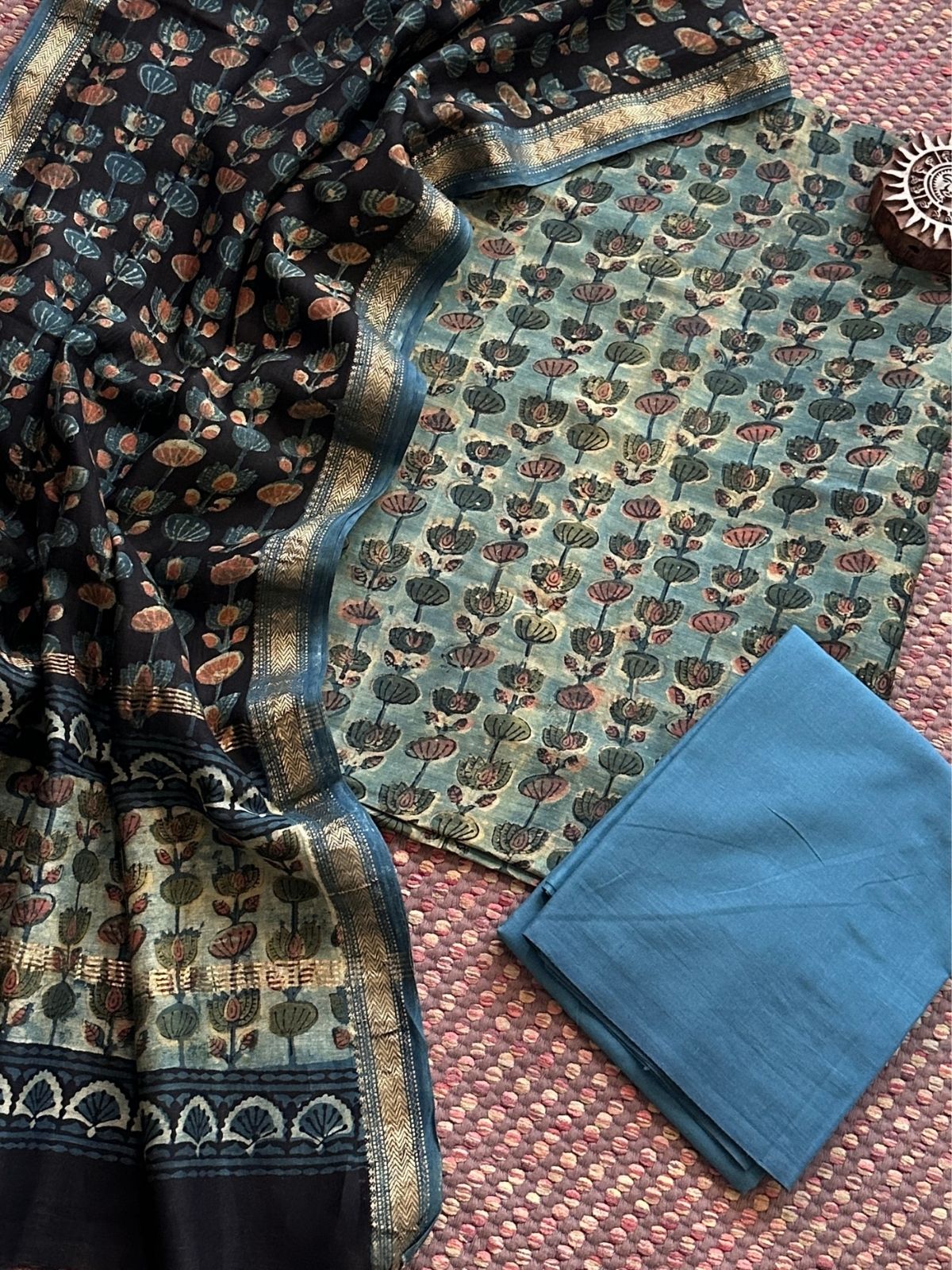 Vegetable Dyed Maheshwari Silk Unstitched Set