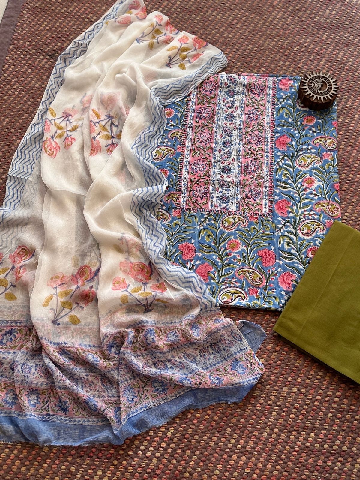 Pure Cotton Unstitched Set with Chiffon Dupatta