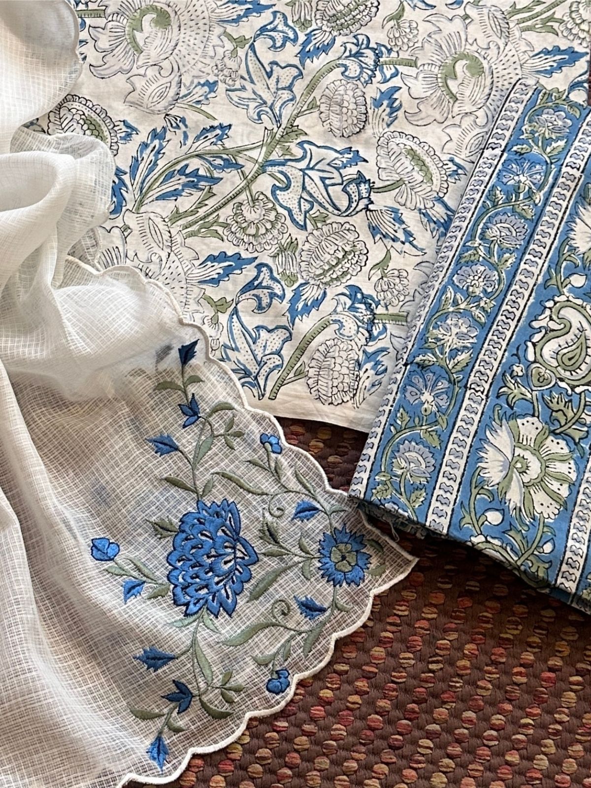 Pure Cotton Handblock Fabric with Embroidered Dupatta