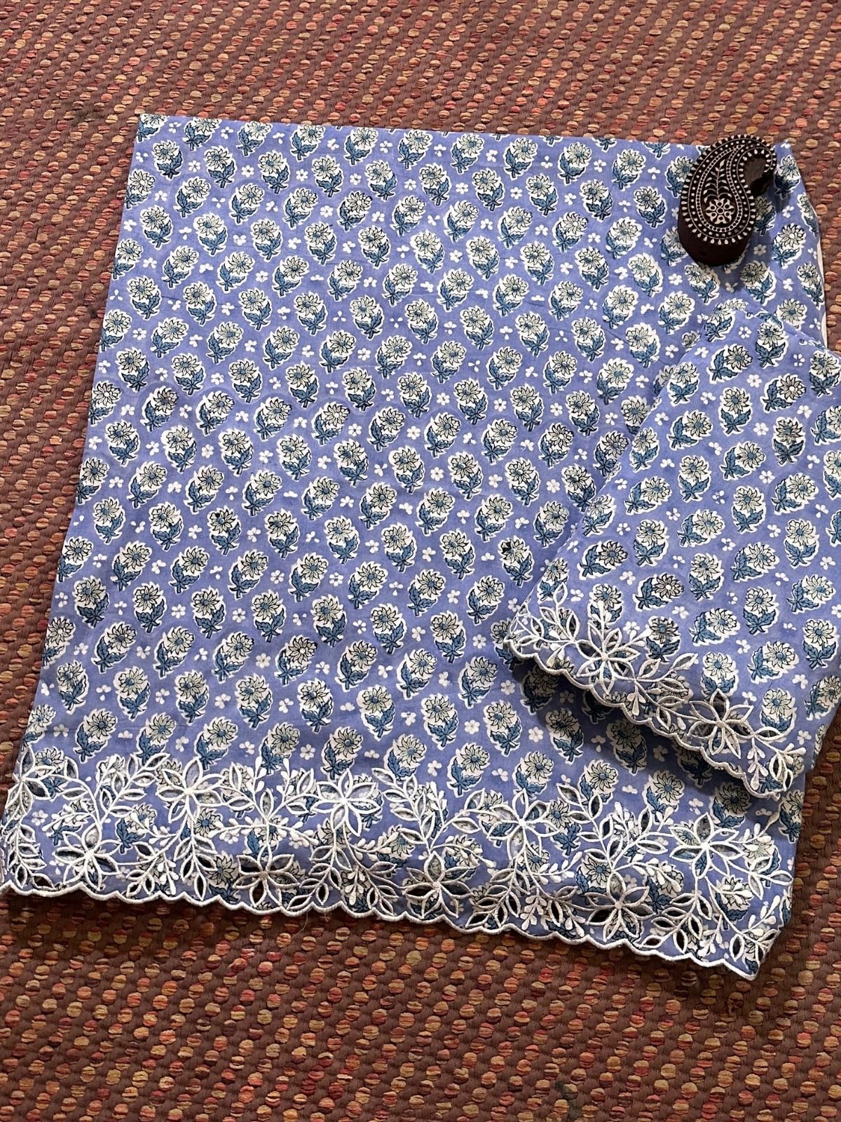 Cutwork Pure Cotton Hand-blocked Coord Set