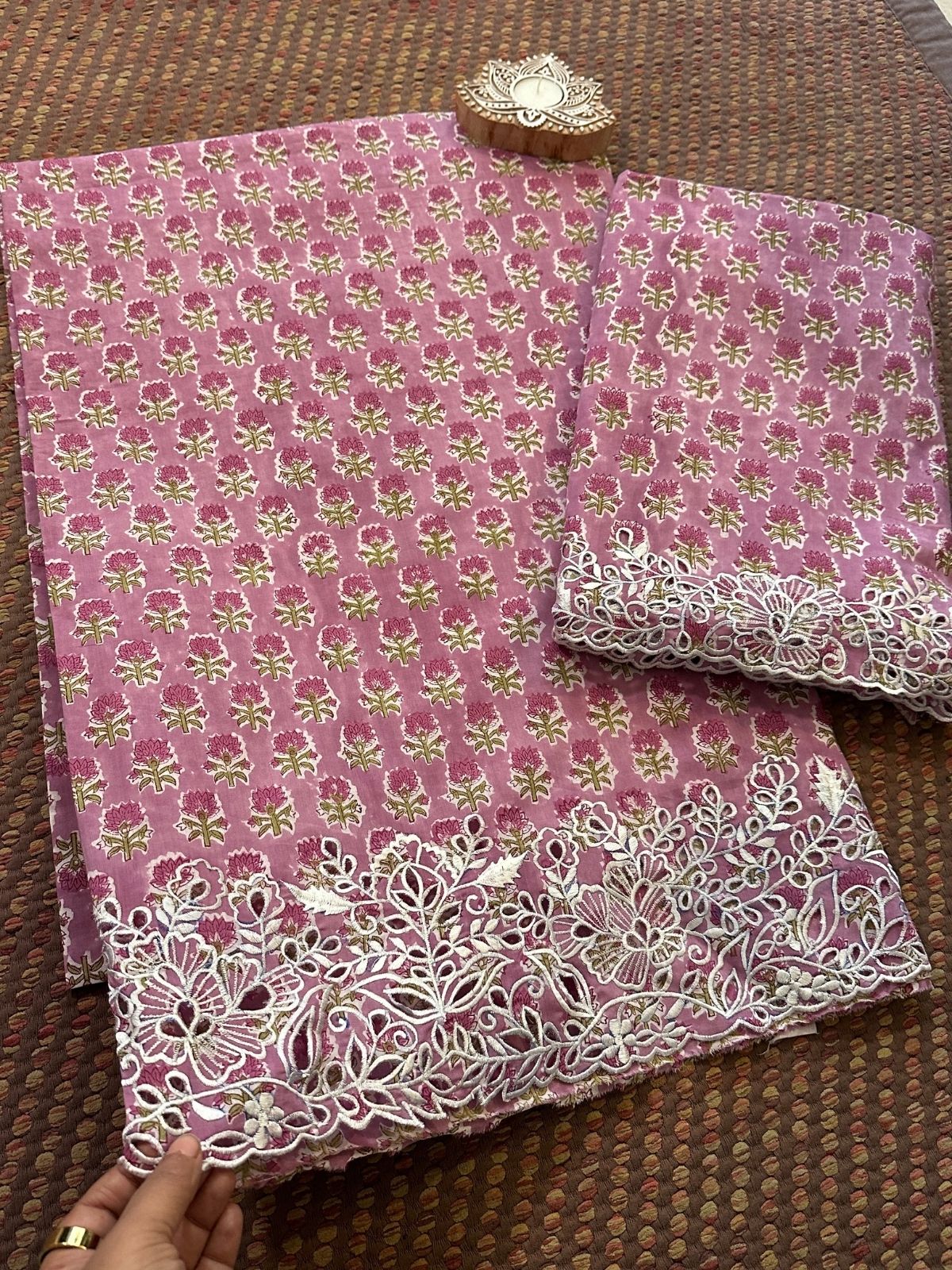 Cutwork Pure Cotton Hand-blocked Coord Set