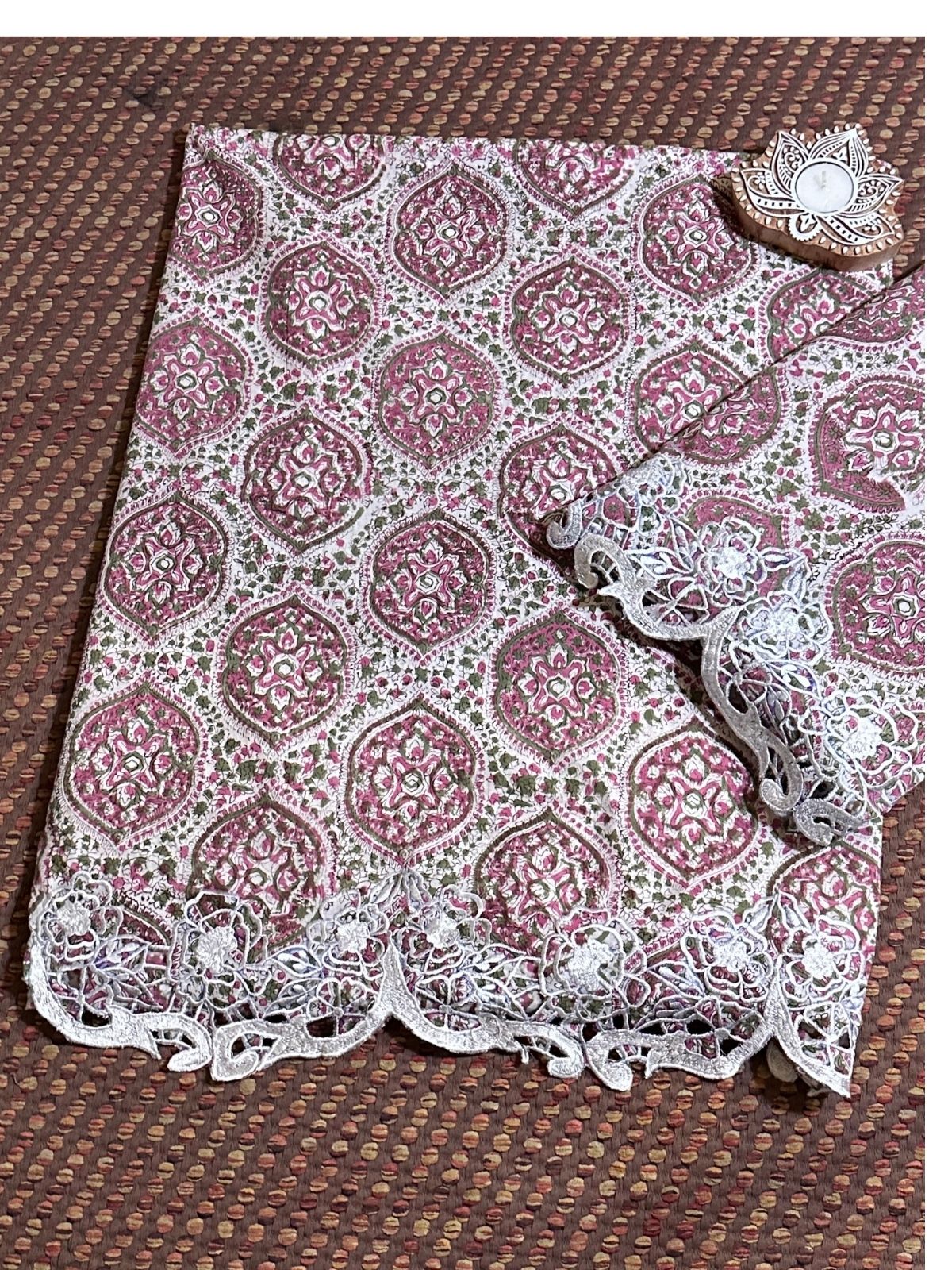 Cutwork Pure Cotton Hand-blocked Coord Set