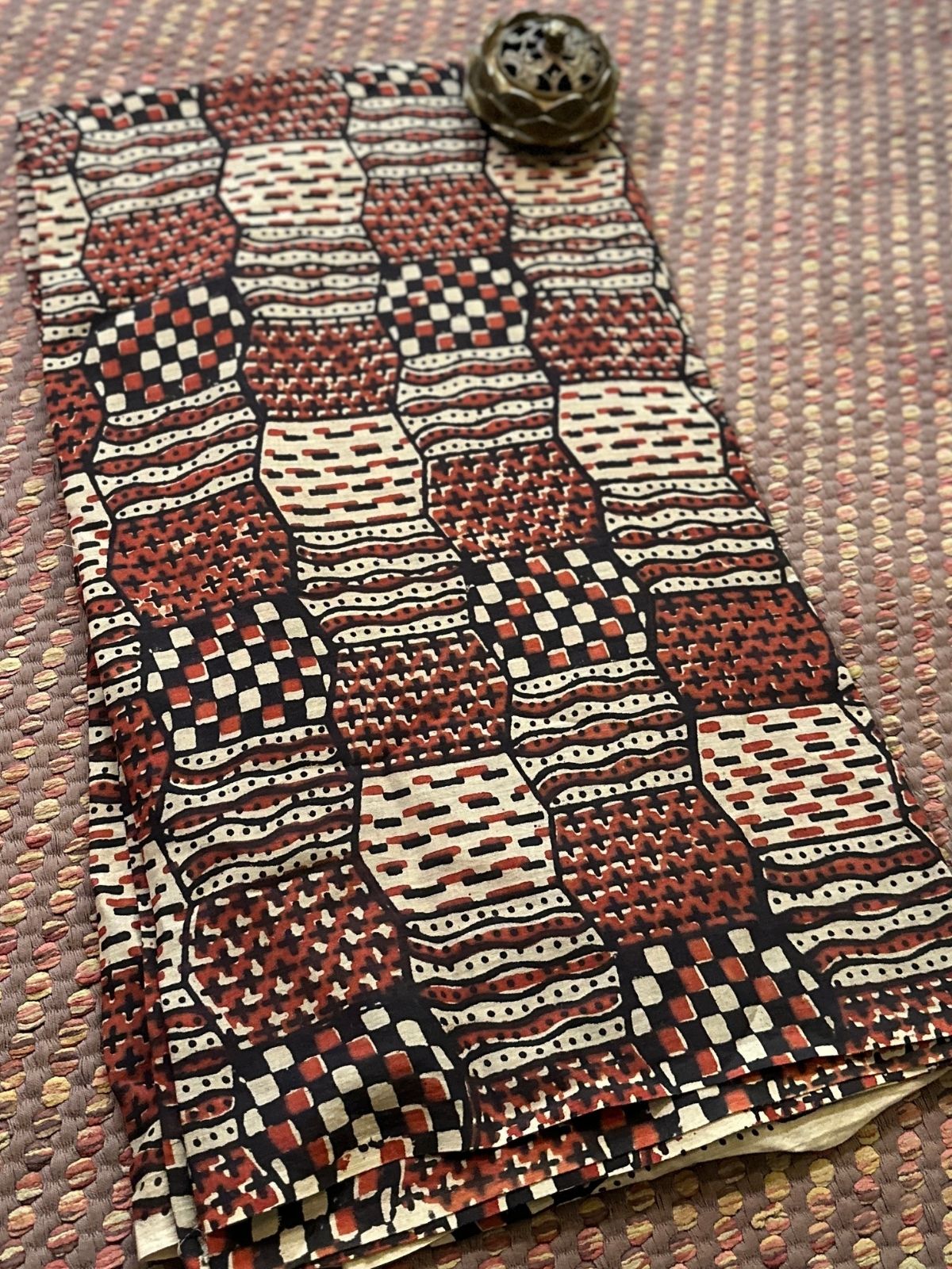 Pure Cotton Mulmul Handblocked Ajrakh Fabric