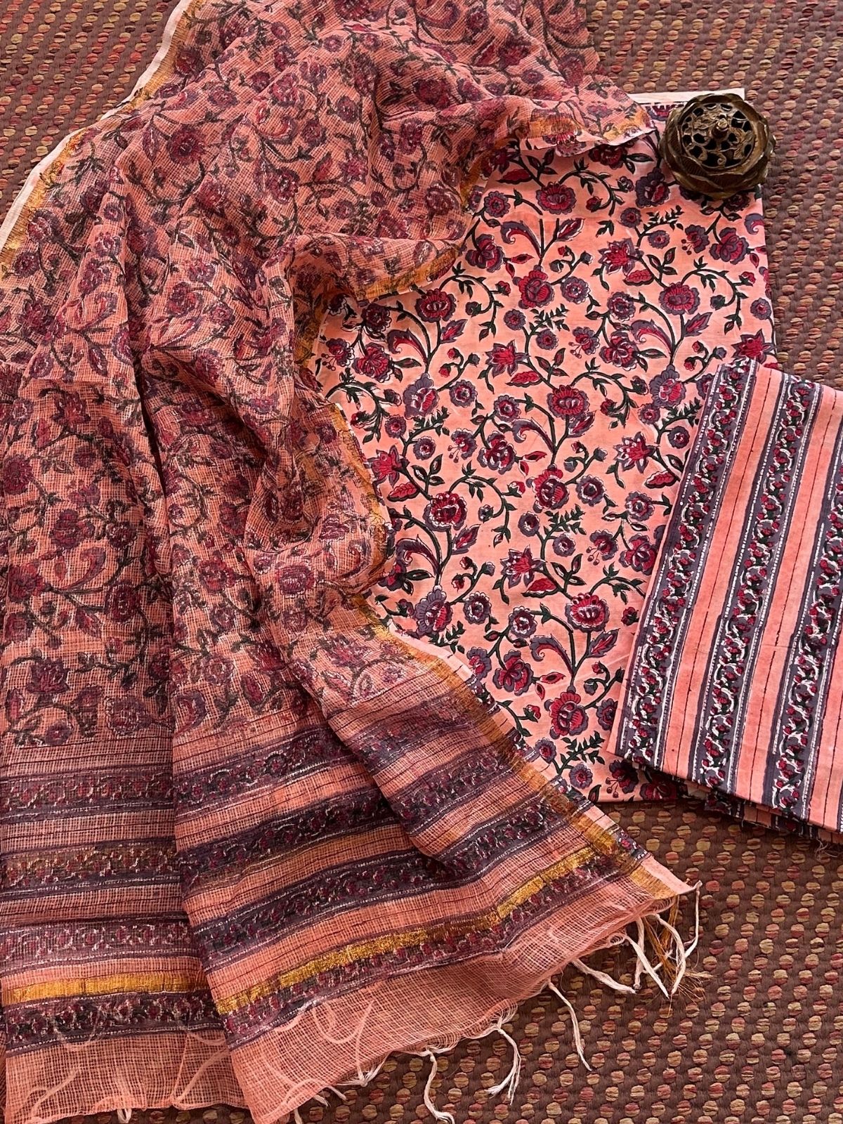 Pure Cotton Hand-Blocked Unstitched Set