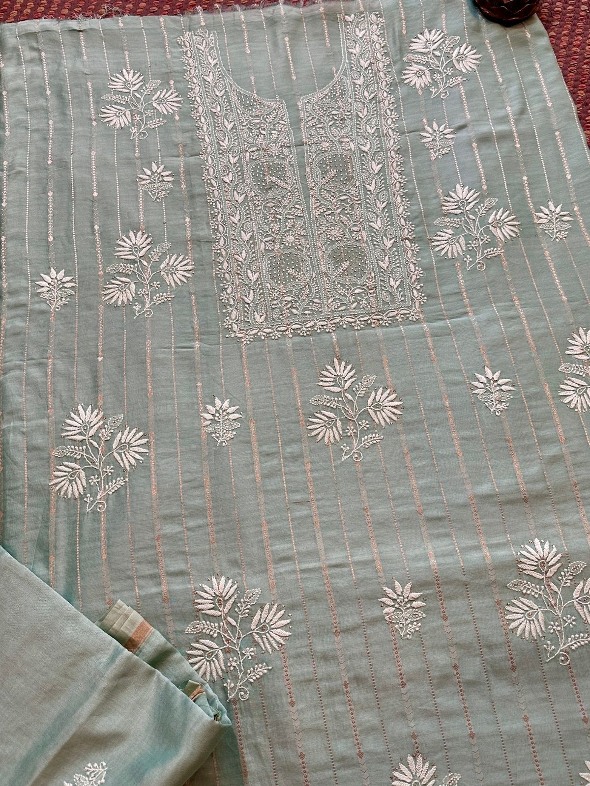 Premium Malmal Maheswari Chikankari Set