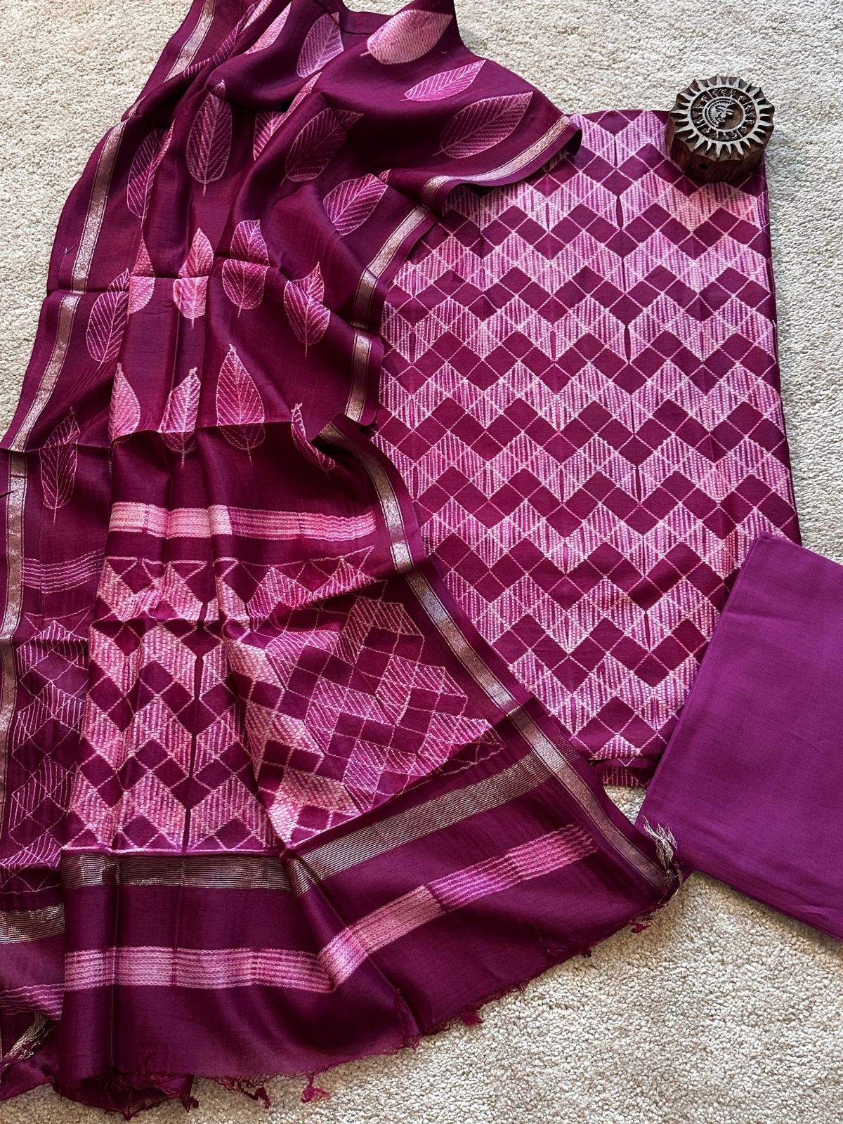 Plum Sorbet- Shibori Maheshwari Silk Set