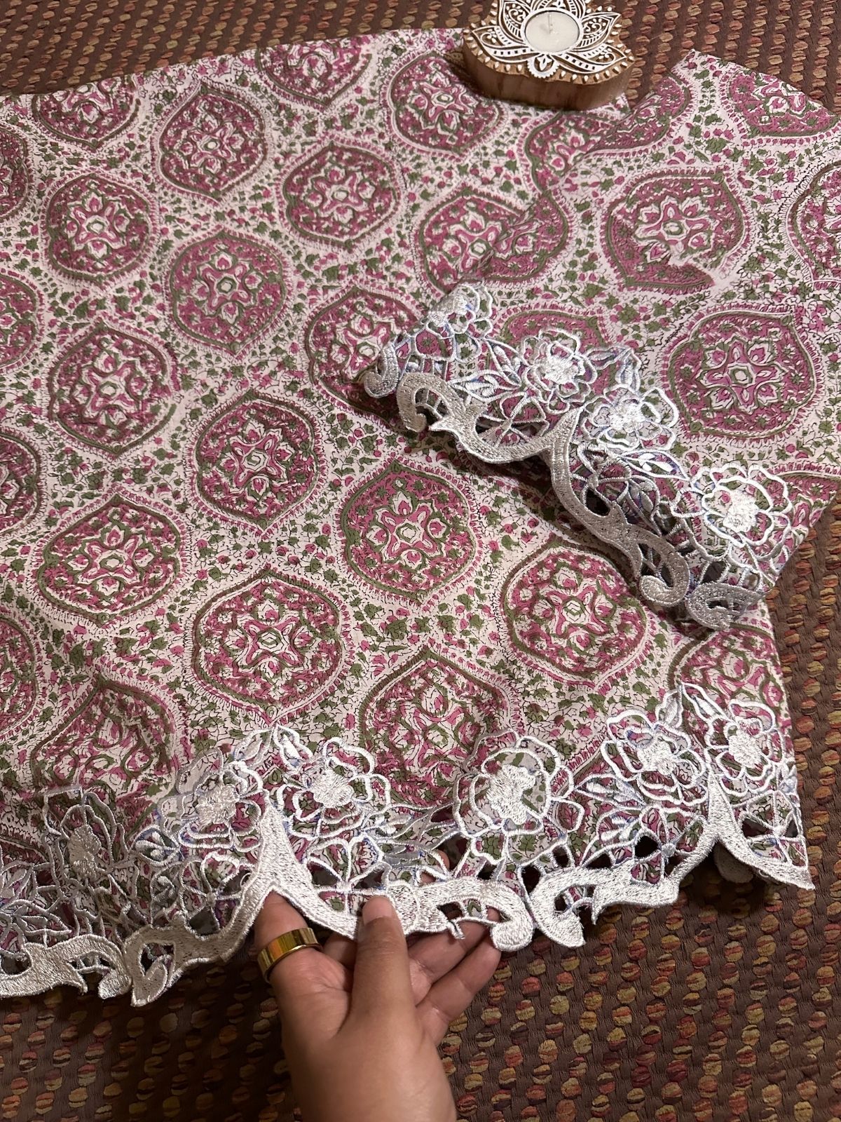 Cutwork Pure Cotton Hand-blocked Coord Set