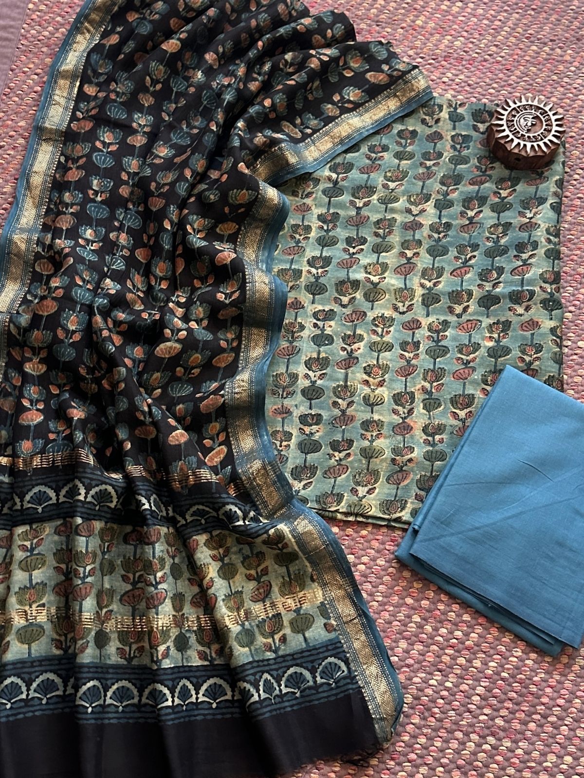 Vegetable Dyed Maheshwari Silk Unstitched Set