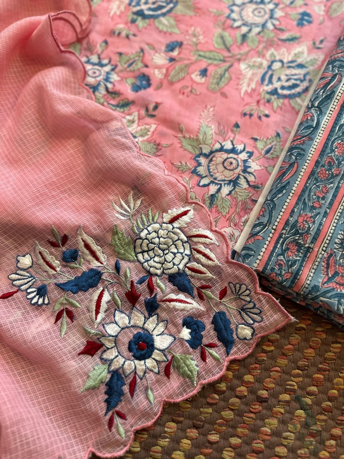 Pure Cotton Handblock Fabric with Embroidered Dupatta