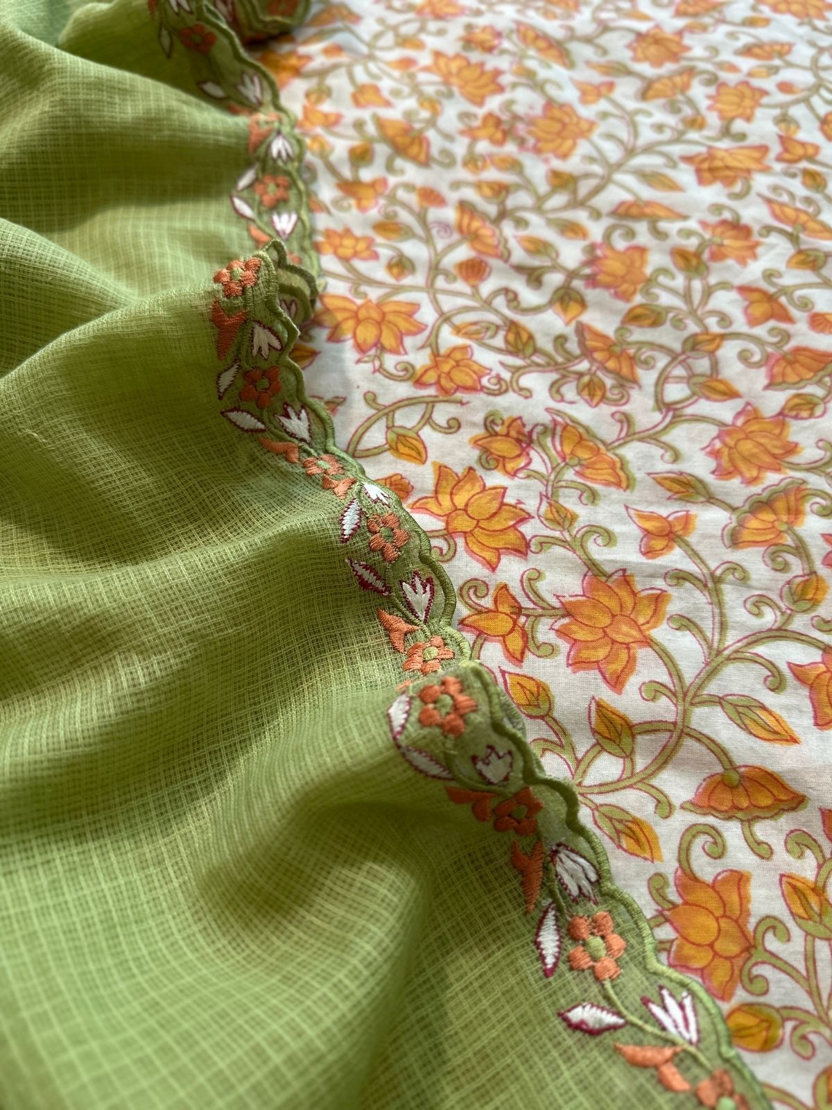 Pure Cotton Hand-blocked Fabric with Exclusive Embroidered Dupatta