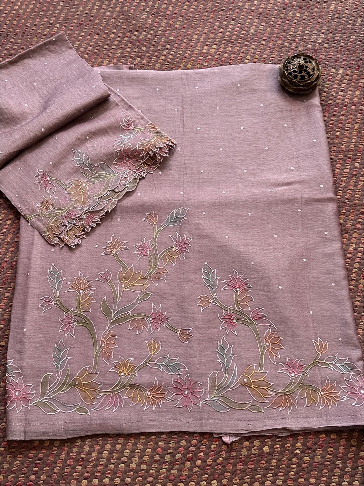 Mal Chanderi Embroidered Unstitched Set