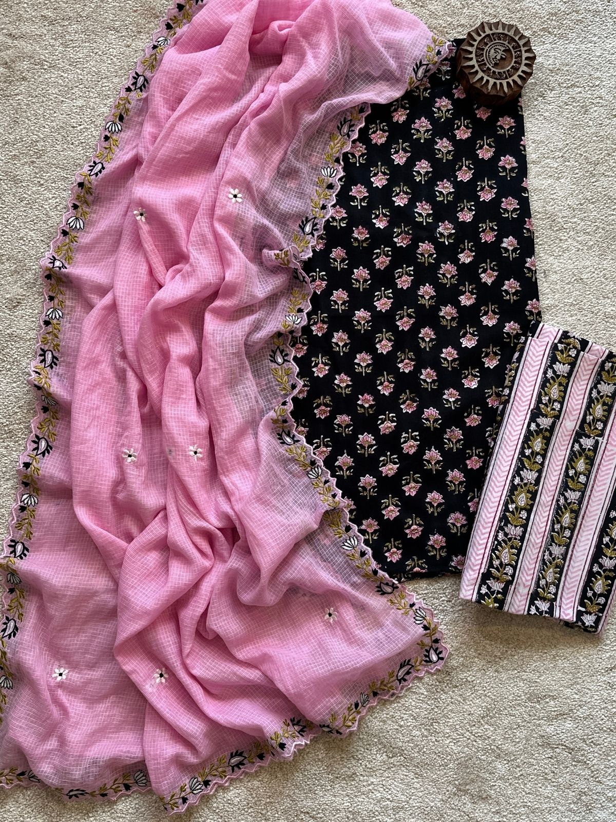 Kachnar Kaajal Set - Sanganeri Print with Embroidered Dupatta