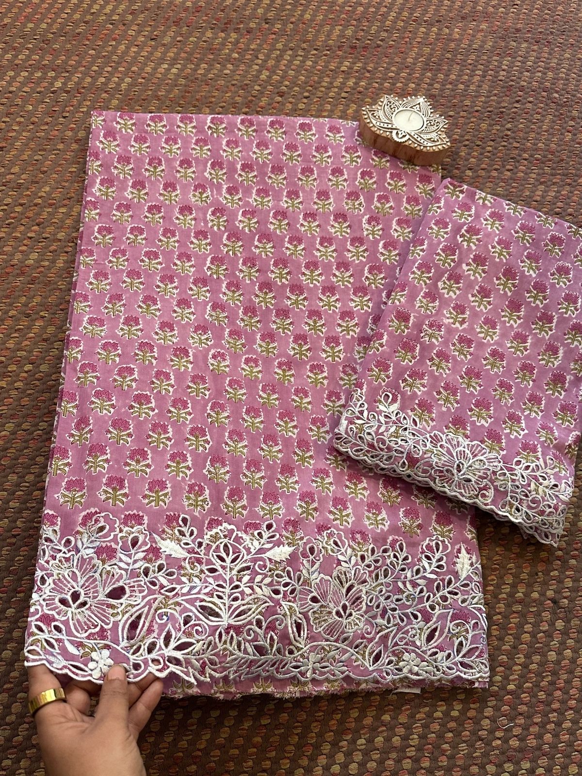Cutwork Pure Cotton Hand-blocked Coord Set