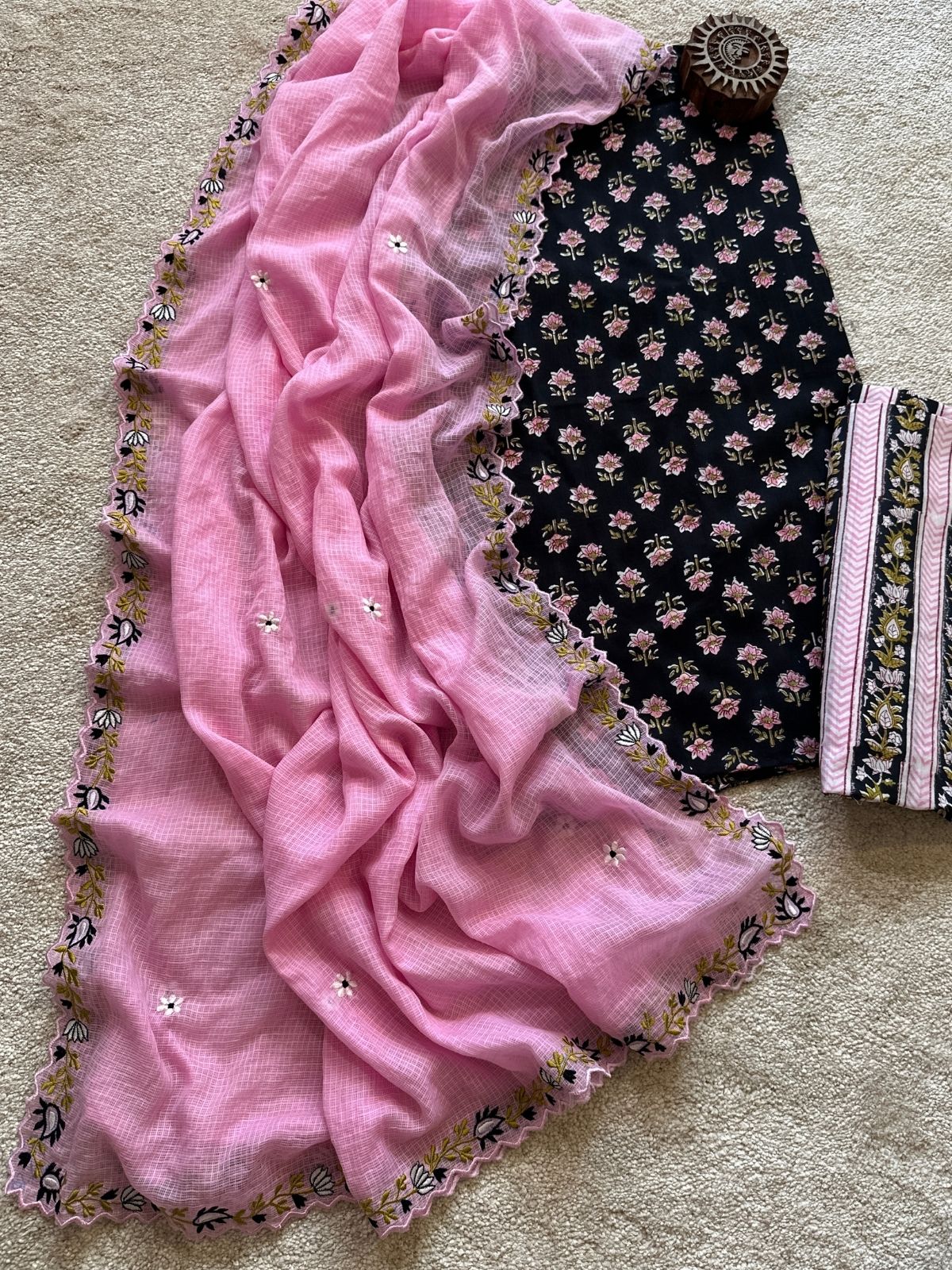 Kachnar Kaajal Set - Sanganeri Print with Embroidered Dupatta