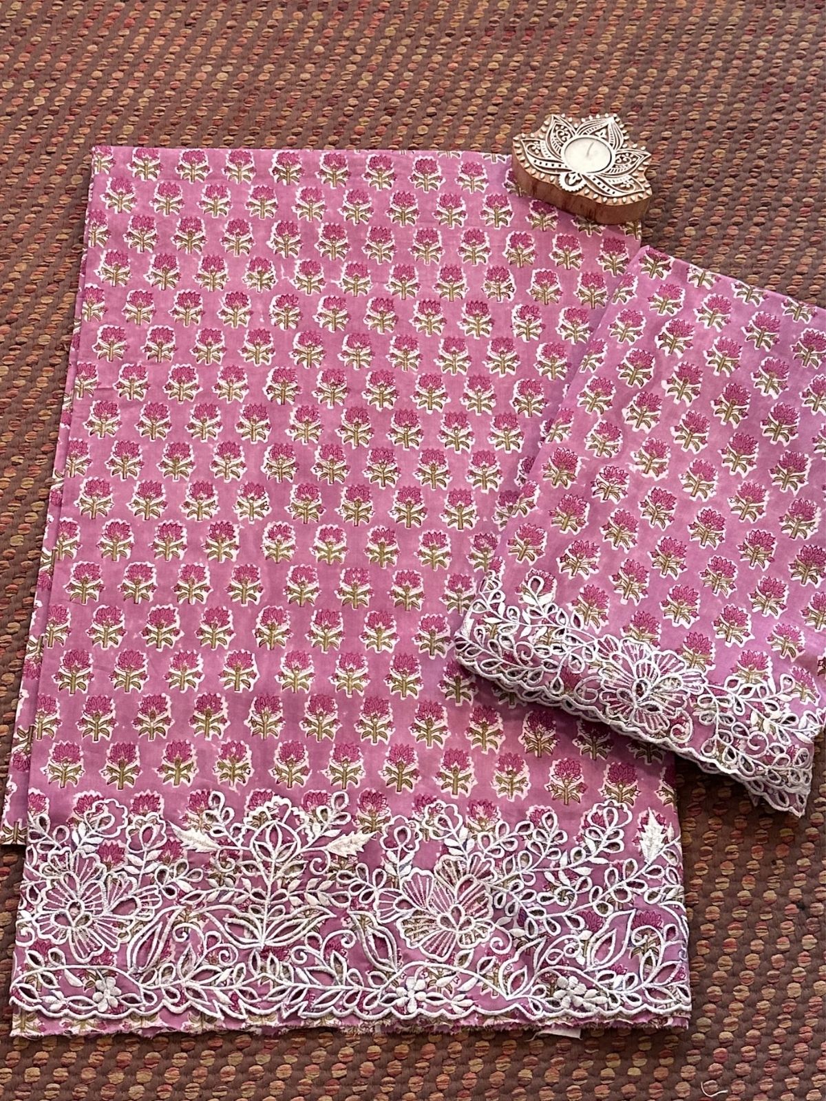 Cutwork Pure Cotton Hand-blocked Coord Set