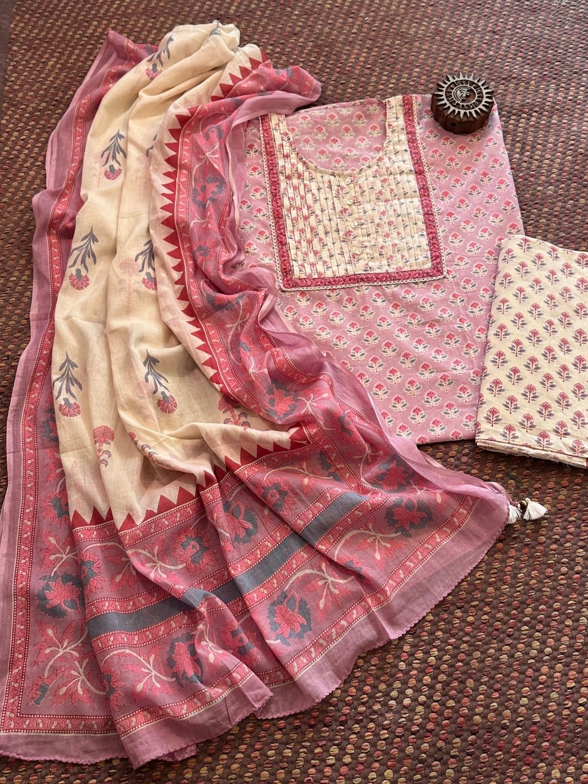 Pure Cotton Unstitched Set with Cotton Malmal Dupatta