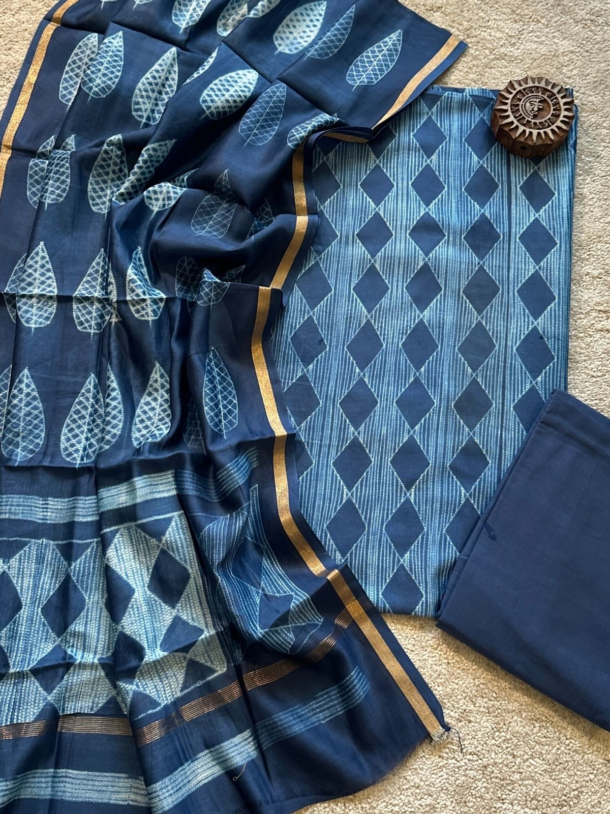Indigo- Shibori Maheshwari Silk Set