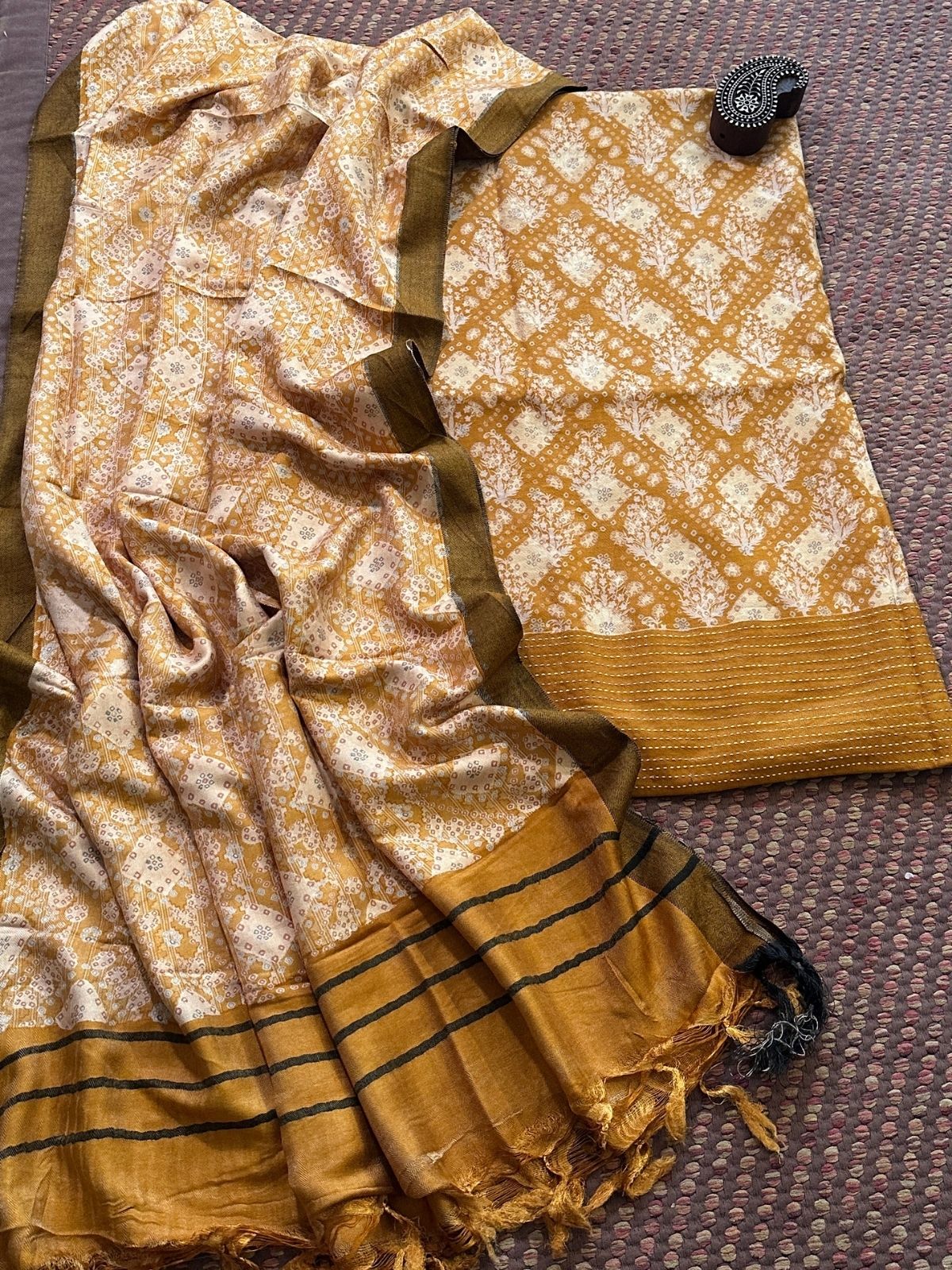 Spun Block Printed Unstitched Set