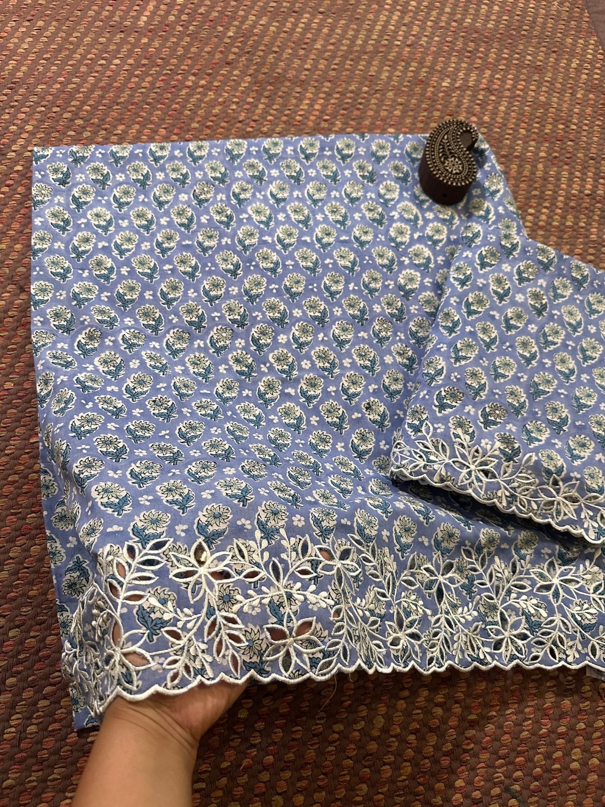Cutwork Pure Cotton Hand-blocked Coord Set