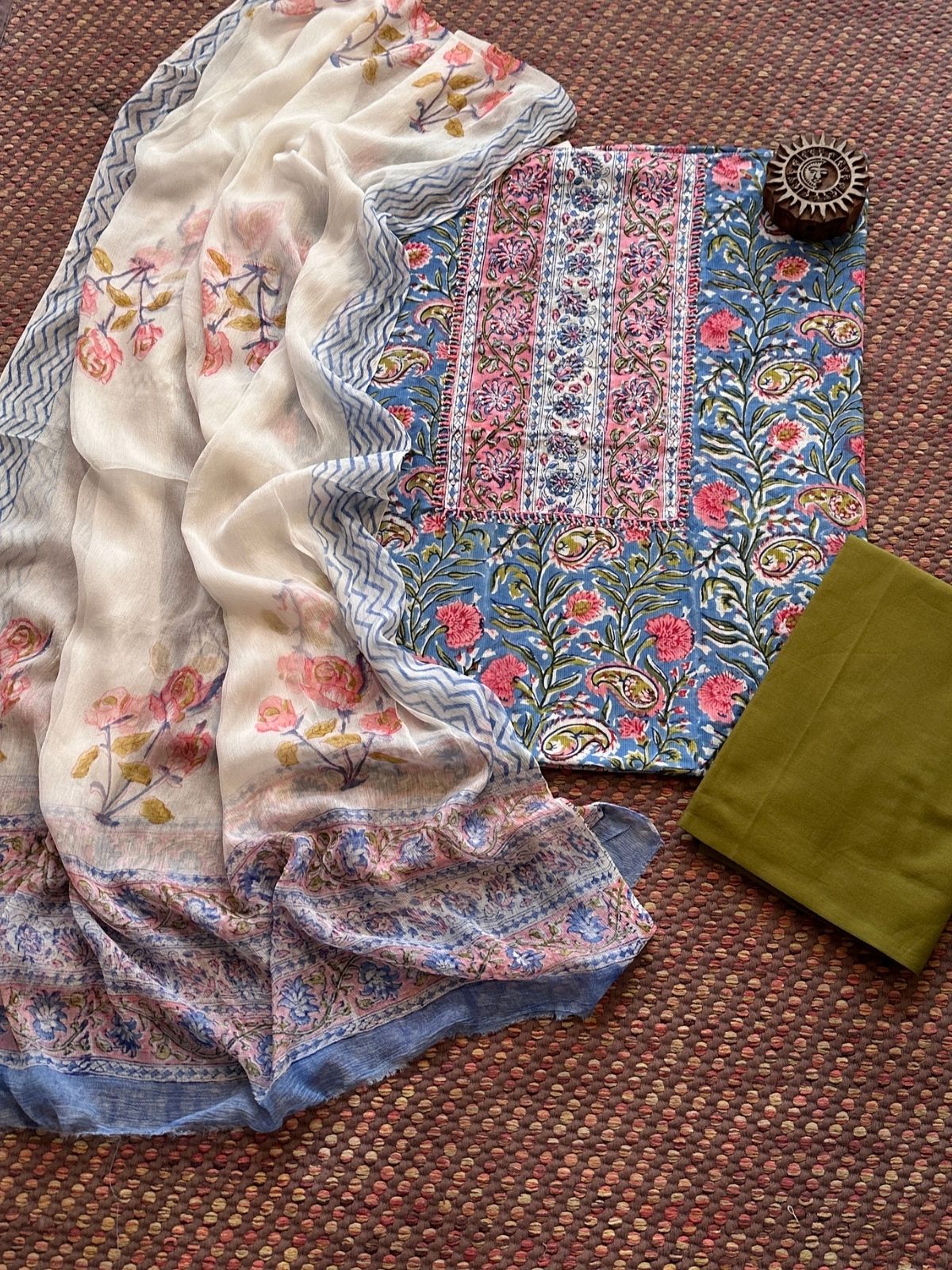 Pure Cotton Unstitched Set with Chiffon Dupatta
