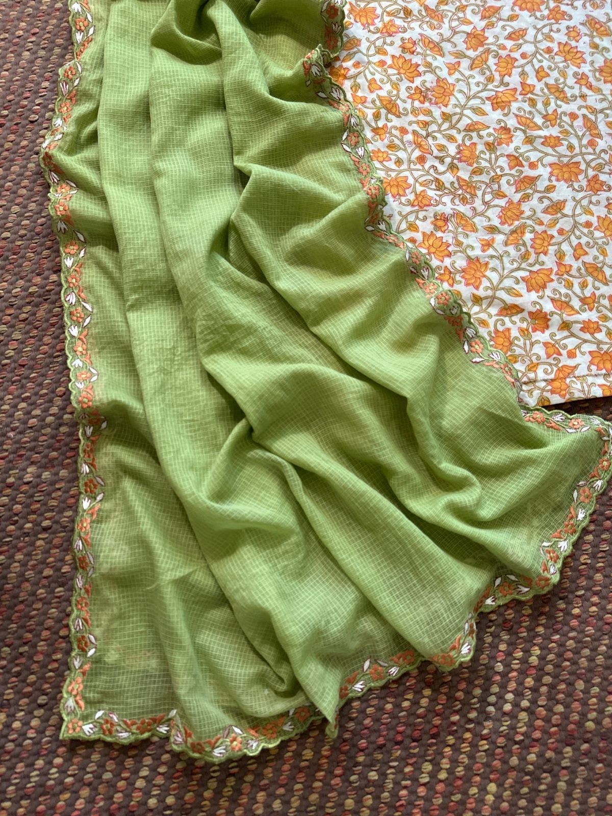 Pure Cotton Hand-blocked Fabric with Exclusive Embroidered Dupatta