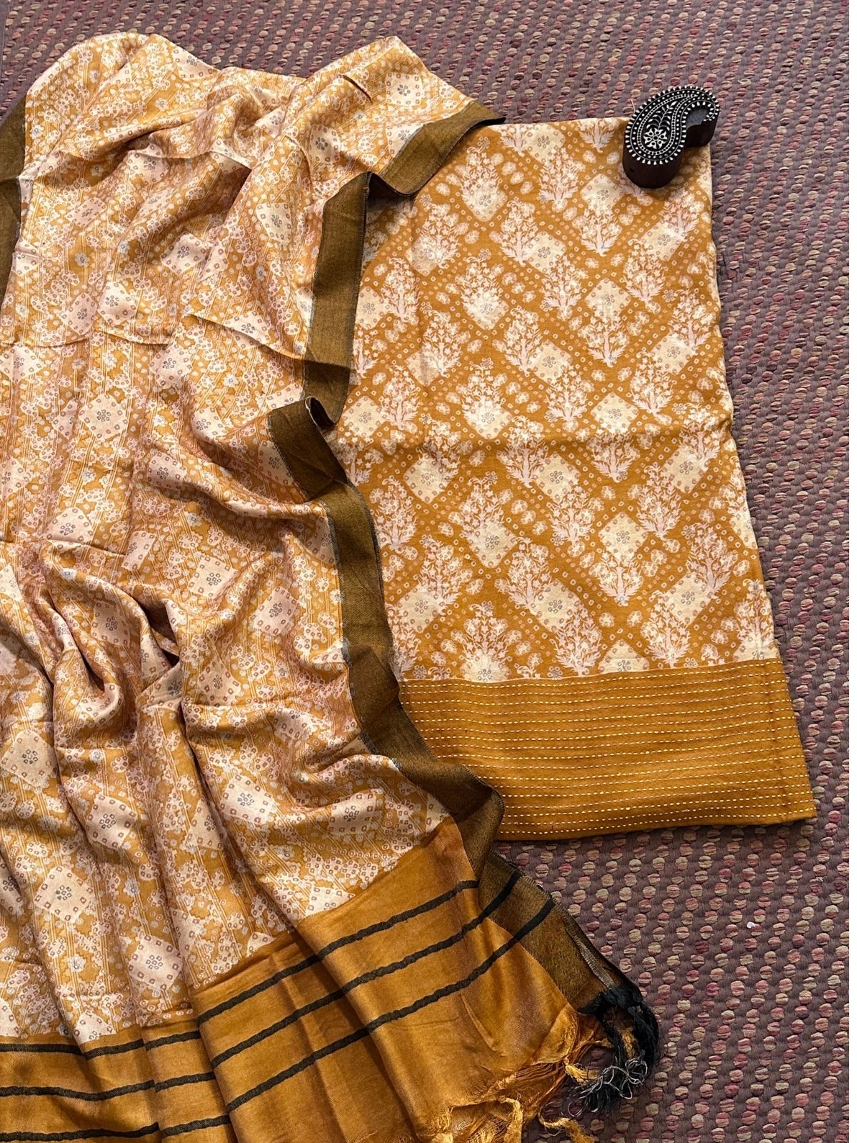 Spun Block Printed Unstitched Set