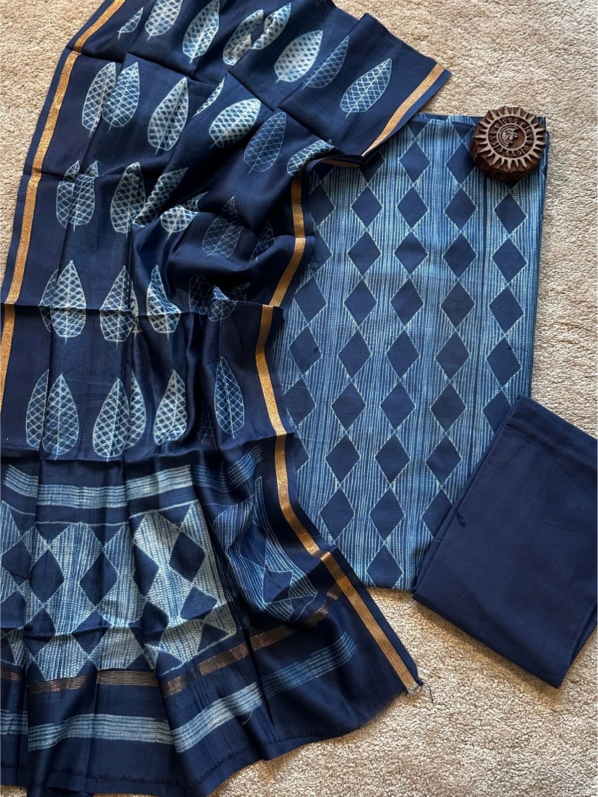 Indigo- Shibori Maheshwari Silk Set