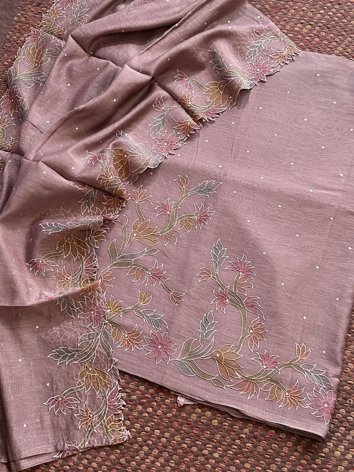 Mal Chanderi Embroidered Unstitched Set