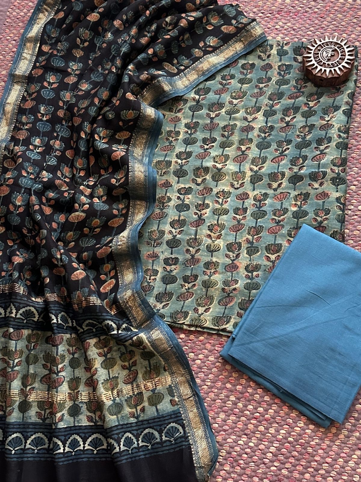 Vegetable Dyed Maheshwari Silk Unstitched Set