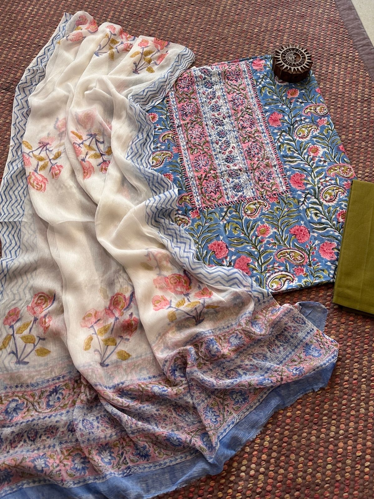 Pure Cotton Unstitched Set with Chiffon Dupatta