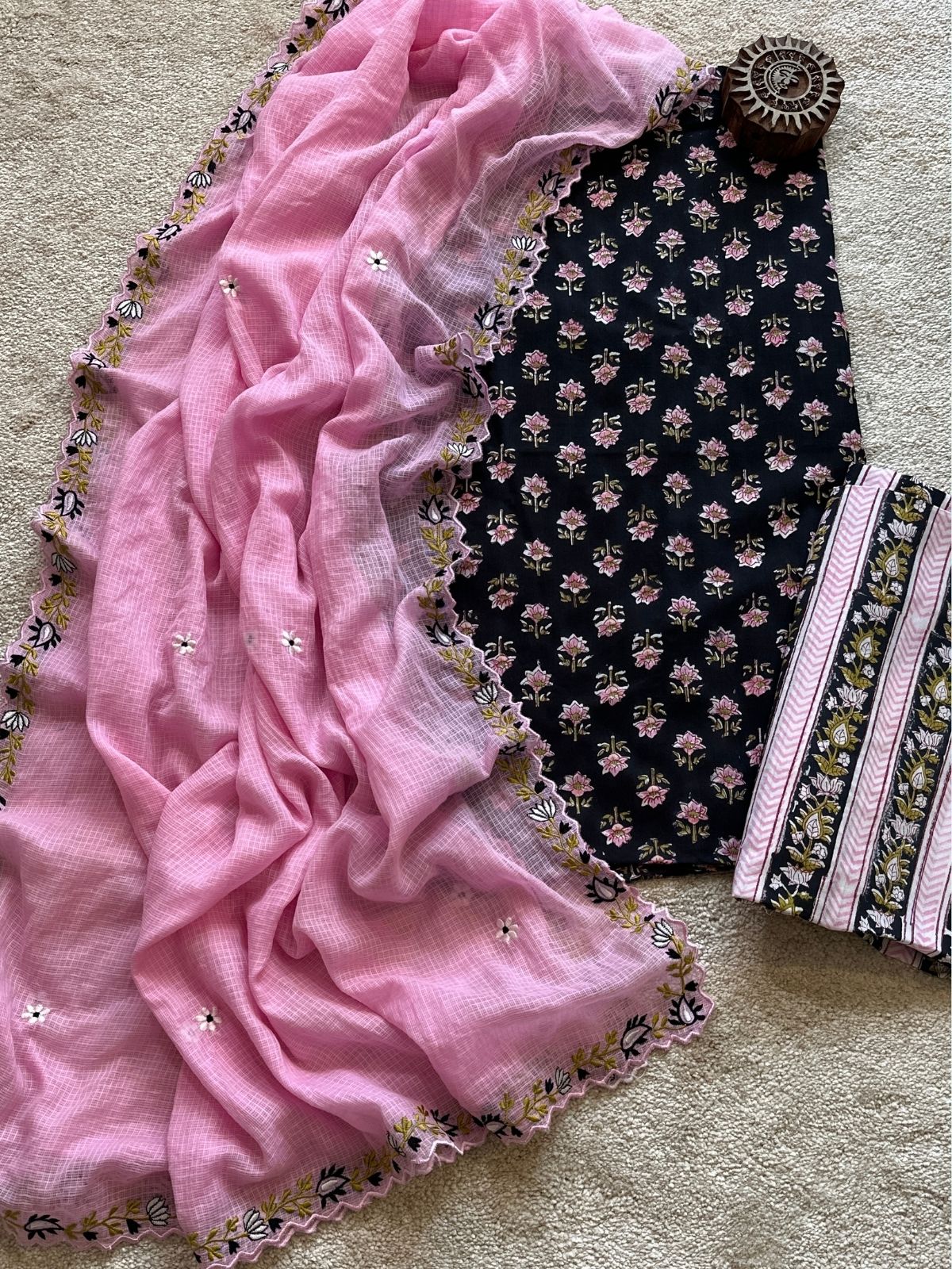 Kachnar Kaajal Set - Sanganeri Print with Embroidered Dupatta