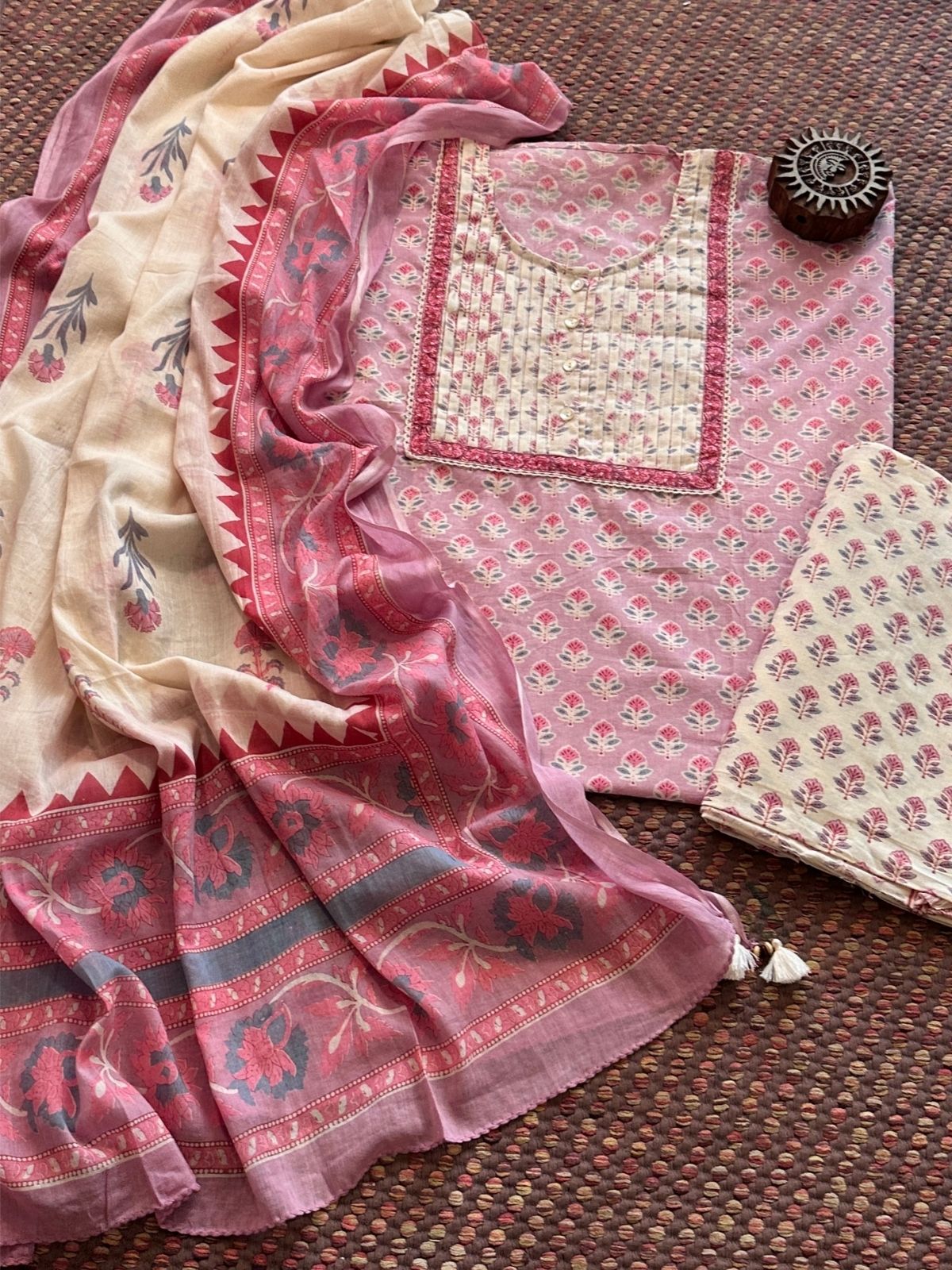 Pure Cotton Unstitched Set with Cotton Malmal Dupatta