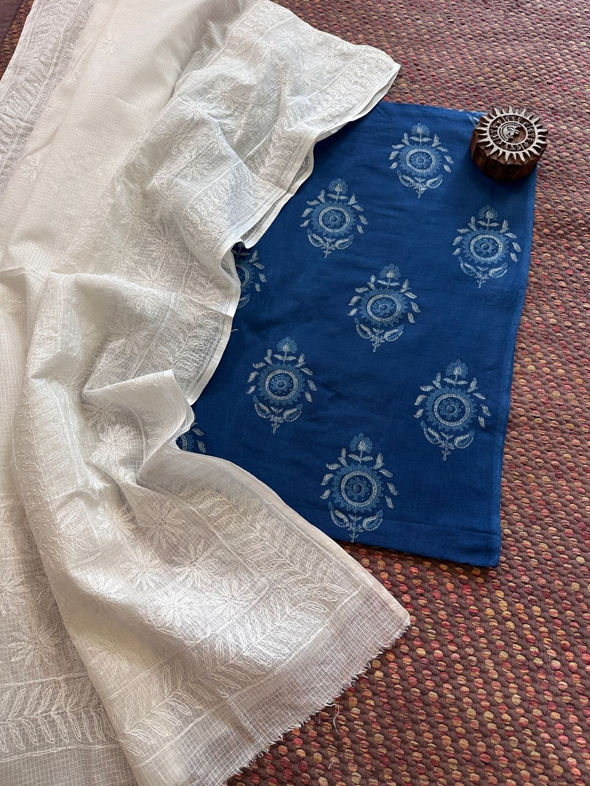 Pure Cotton Indigo fabric with Chikankari Dupatta