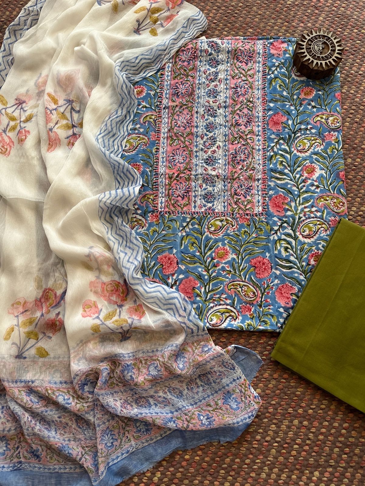 Pure Cotton Unstitched Set with Chiffon Dupatta