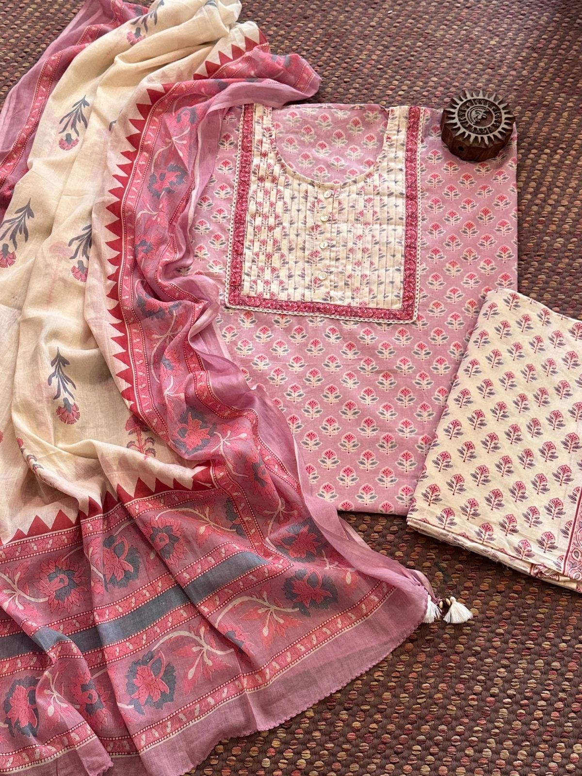 Pure Cotton Unstitched Set with Cotton Malmal Dupatta