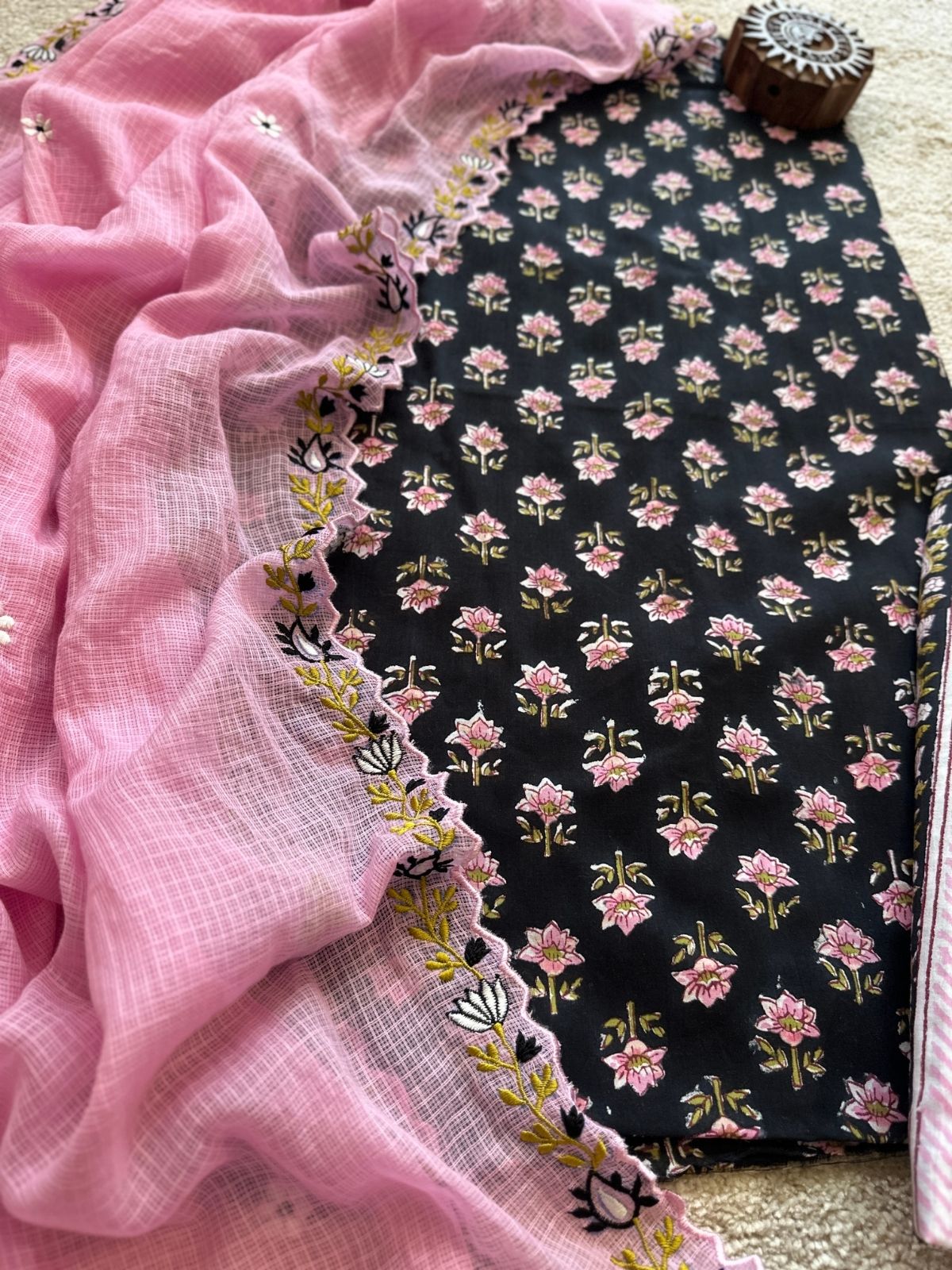 Kachnar Kaajal Set - Sanganeri Print with Embroidered Dupatta