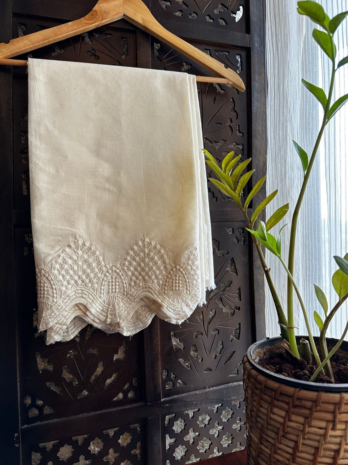 Off-White Embroidered Bottom Fabric – NIMBU PANI BY RUCHIKA