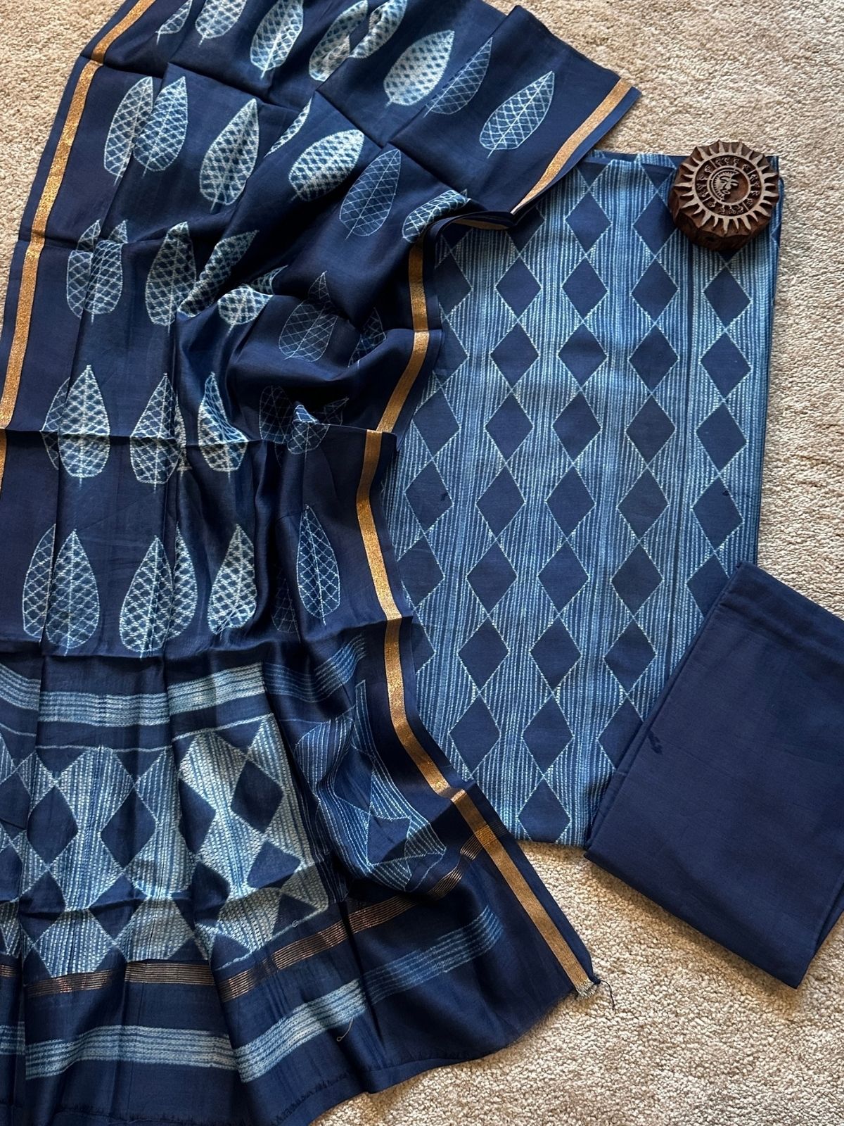 Indigo- Shibori Maheshwari Silk Set
