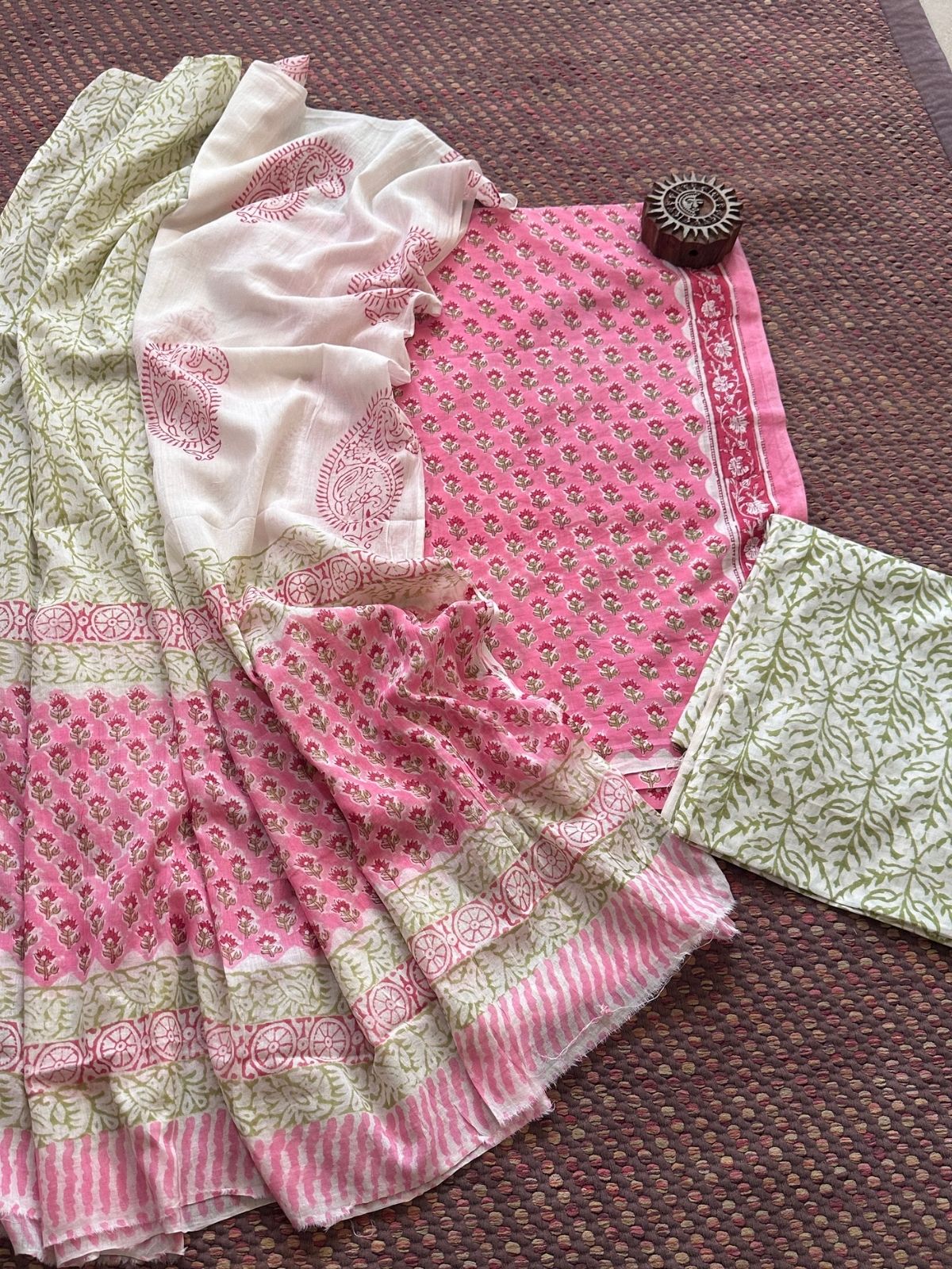 Pure Cotton Unstitched Set with Malmal Dupatta