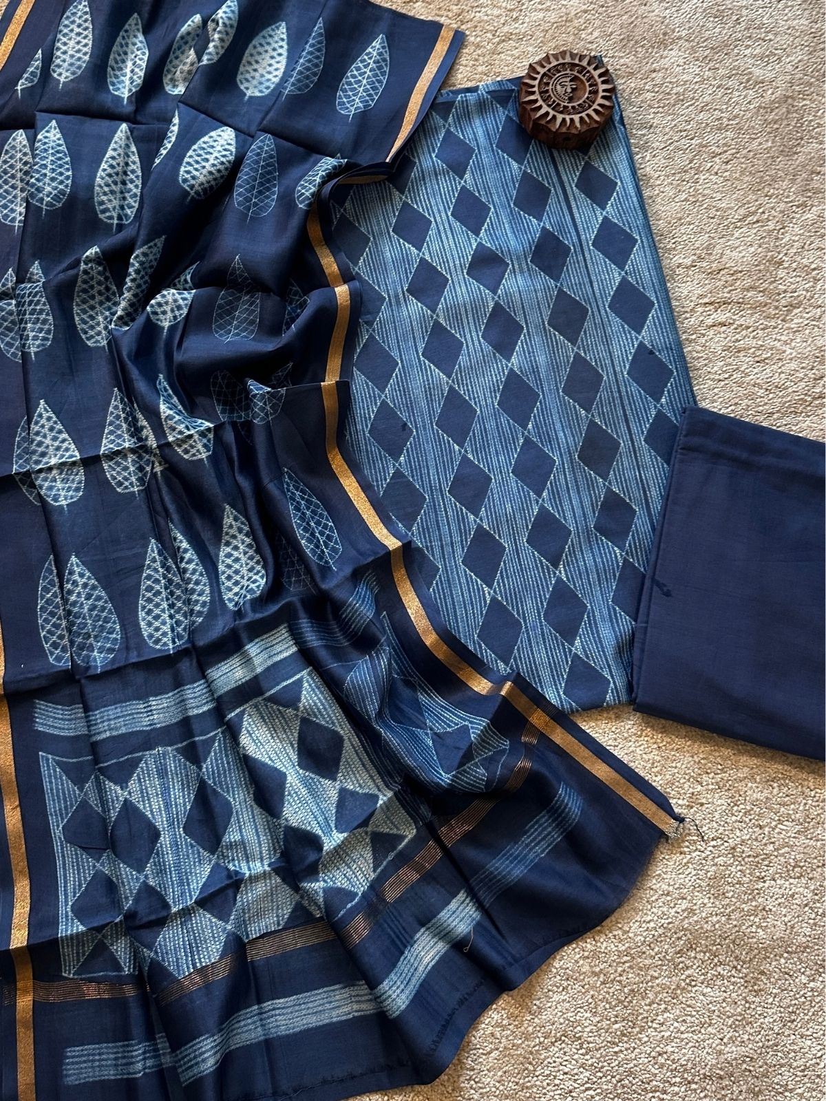 Indigo- Shibori Maheshwari Silk Set