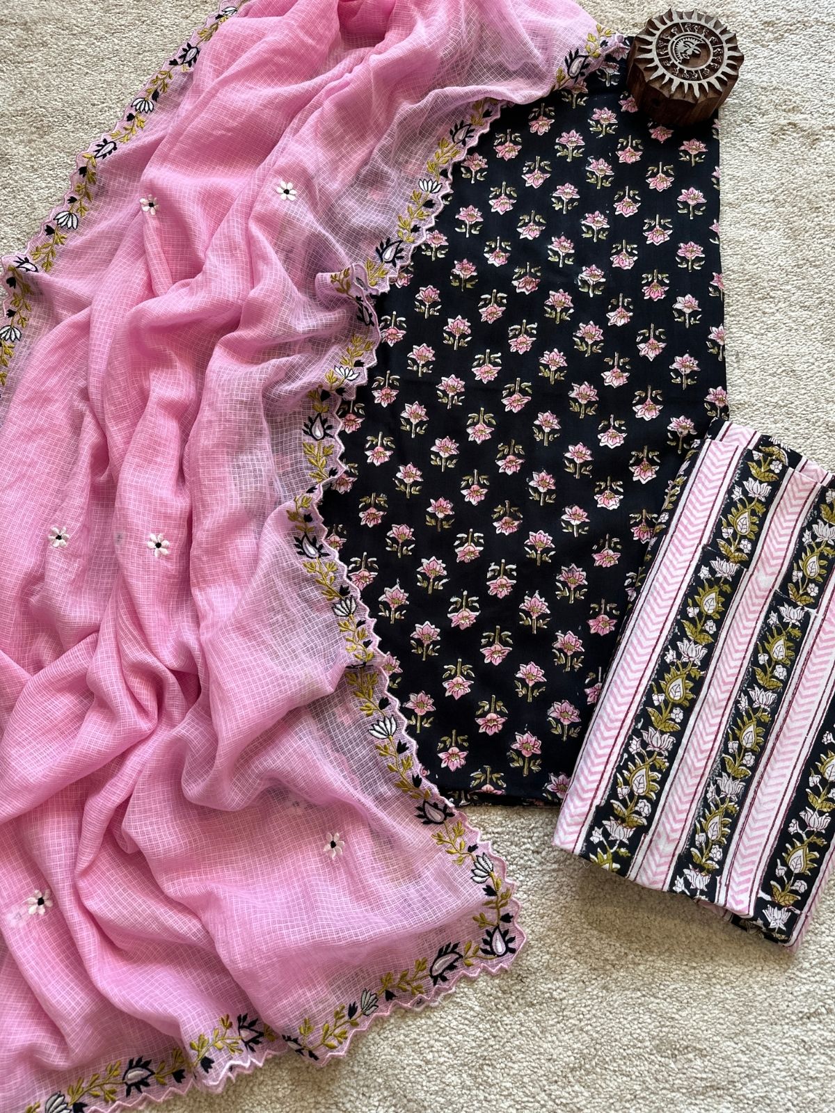 Kachnar Kaajal Set - Sanganeri Print with Embroidered Dupatta