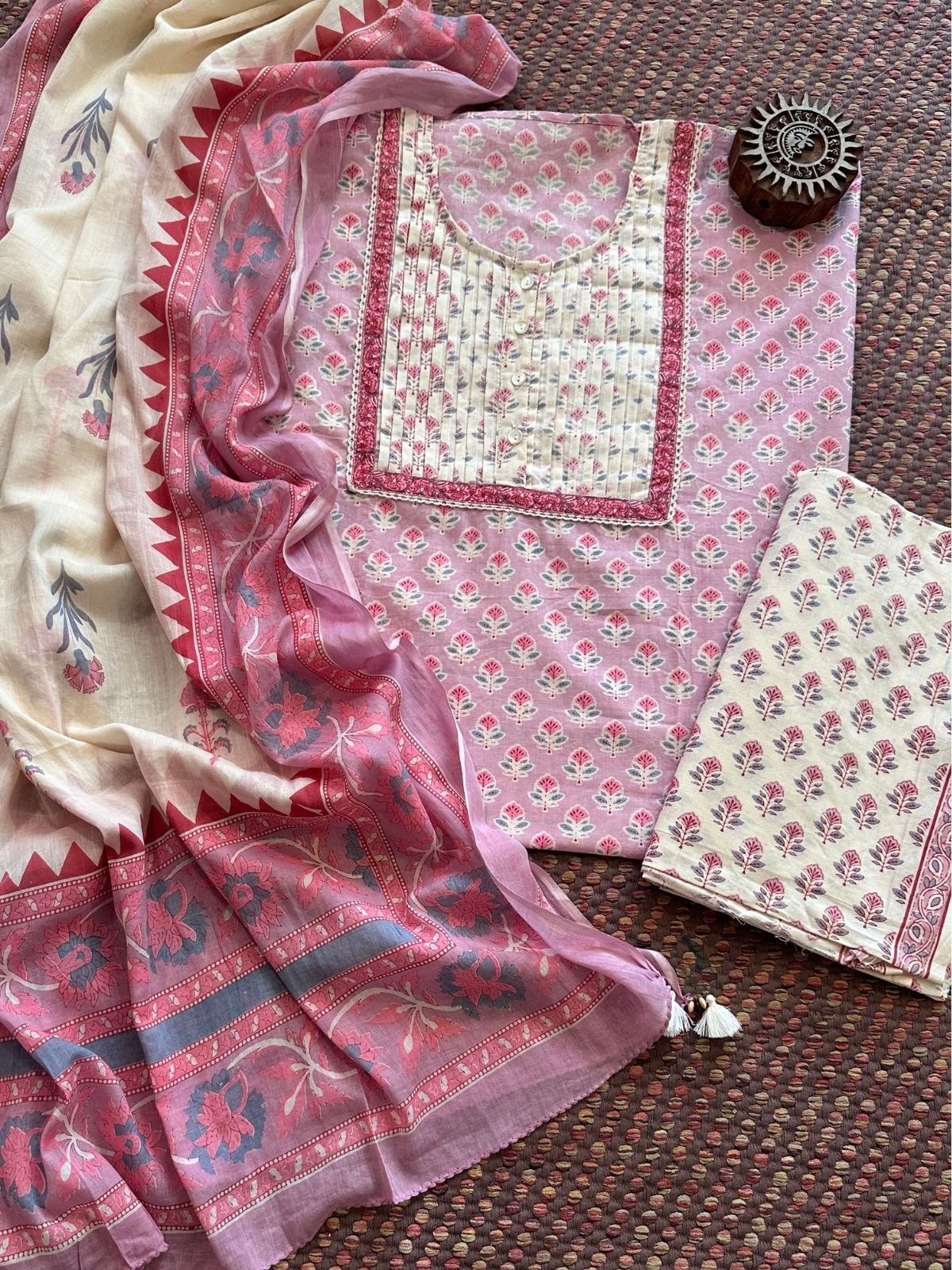 Pure Cotton Unstitched Set with Cotton Malmal Dupatta
