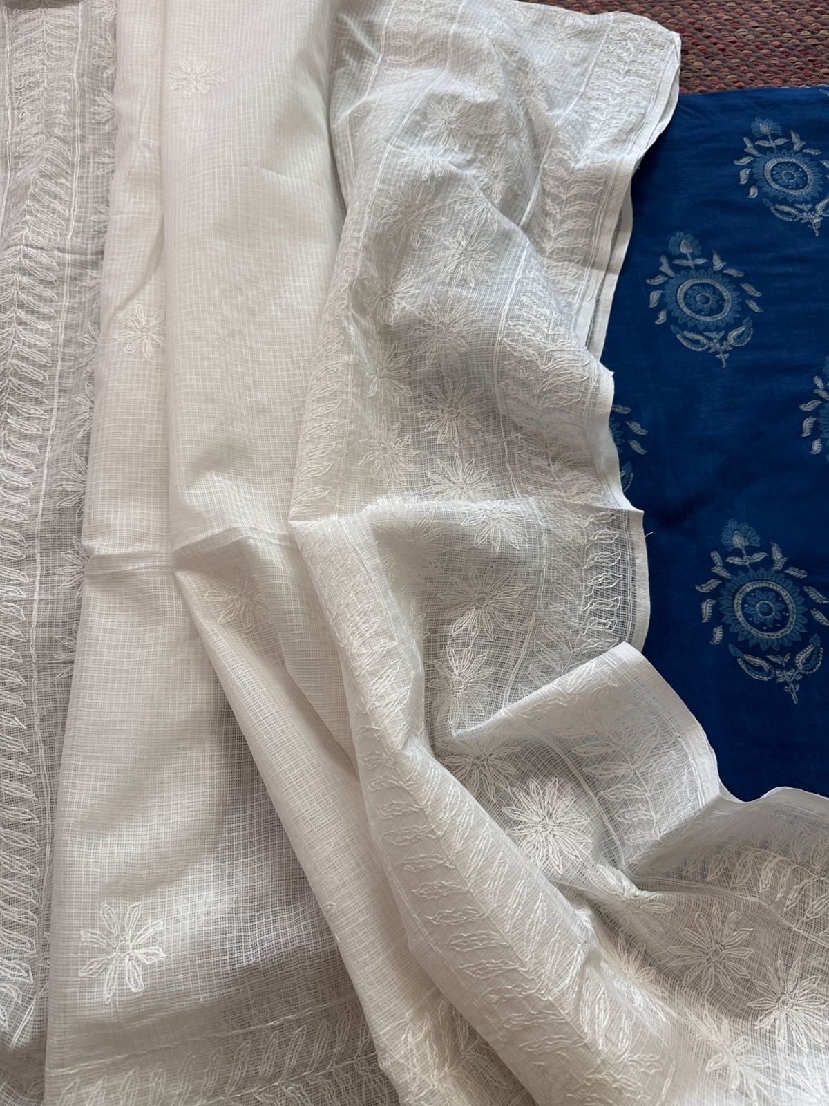 Pure Cotton Indigo fabric with Chikankari Dupatta