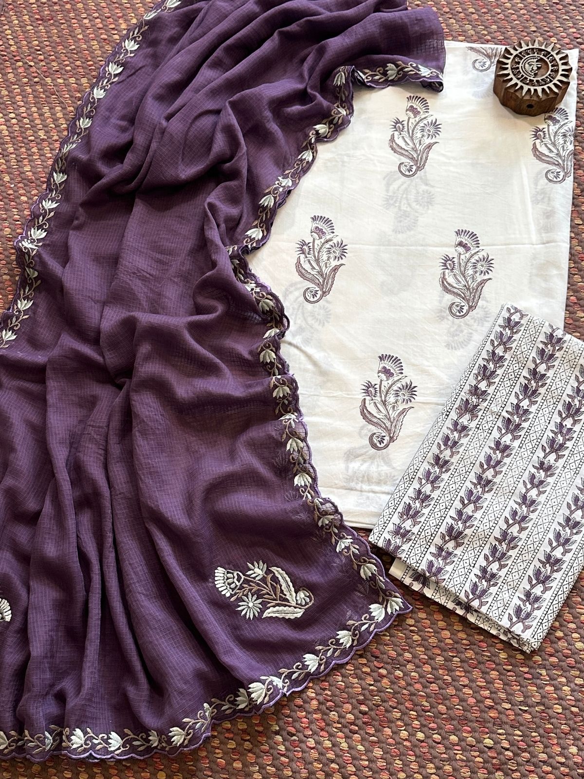 Pure Cotton Handblock Fabric with Embroidered Dupatta