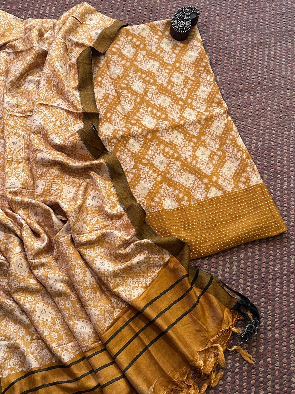 Spun Block Printed Unstitched Set