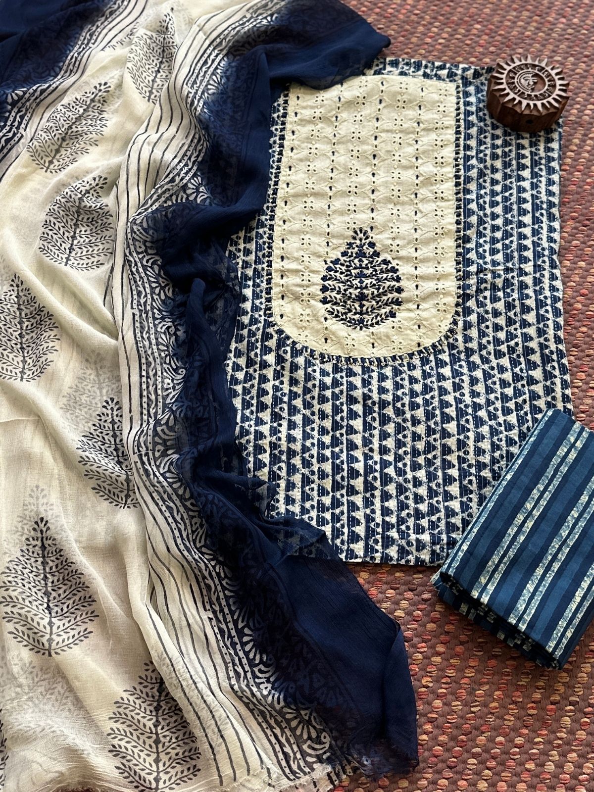 Pure Cotton Unstitched Set with Chiffon Dupatta