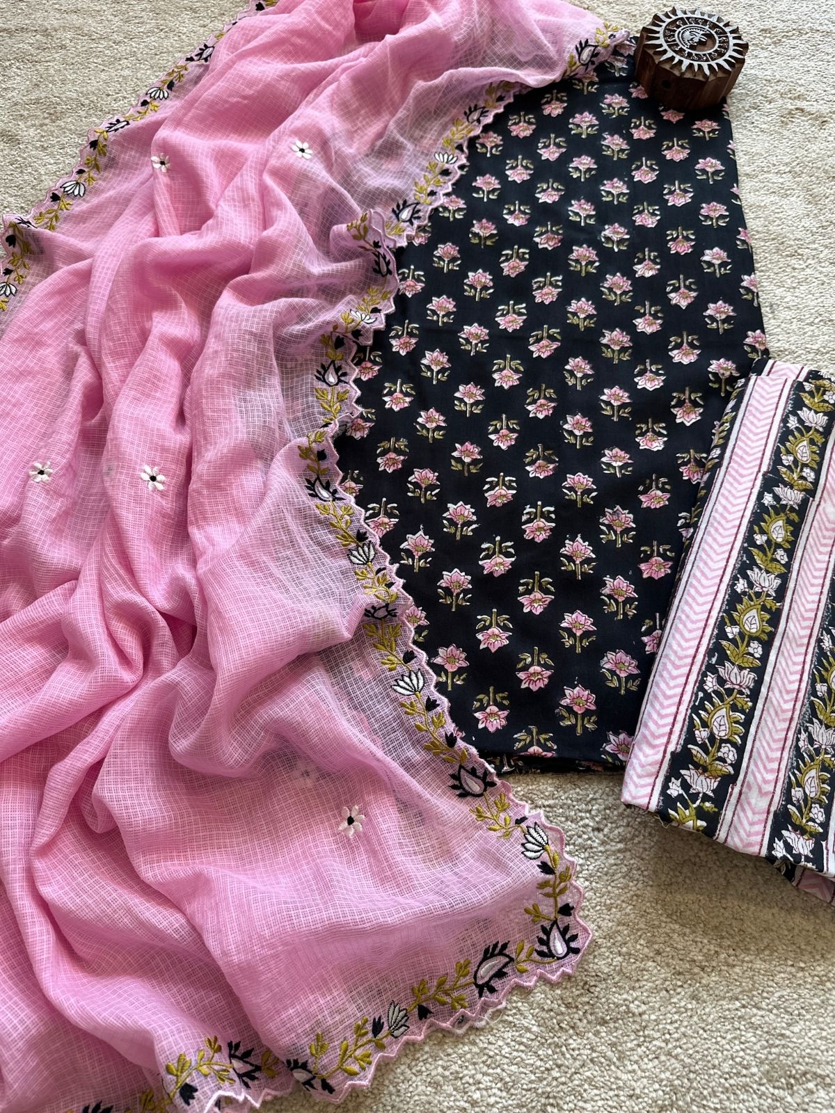 Kachnar Kaajal Set - Sanganeri Print with Embroidered Dupatta