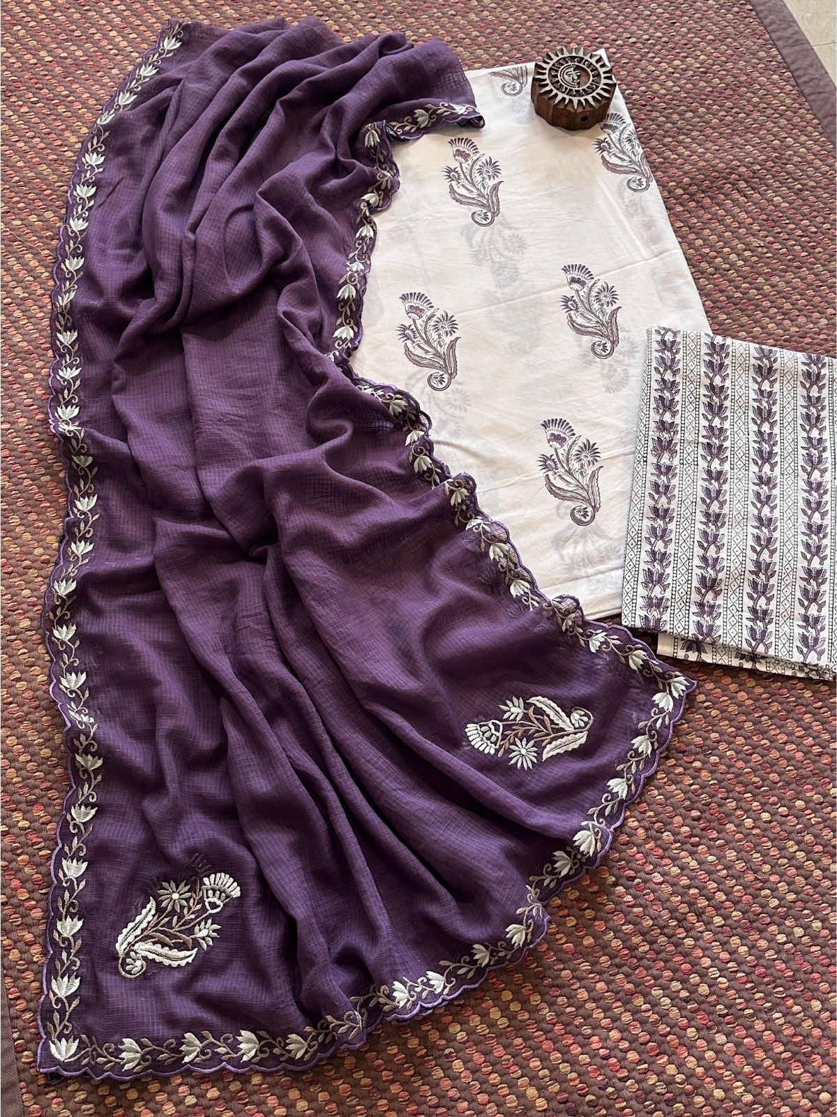 Pure Cotton Handblock Fabric with Embroidered Dupatta