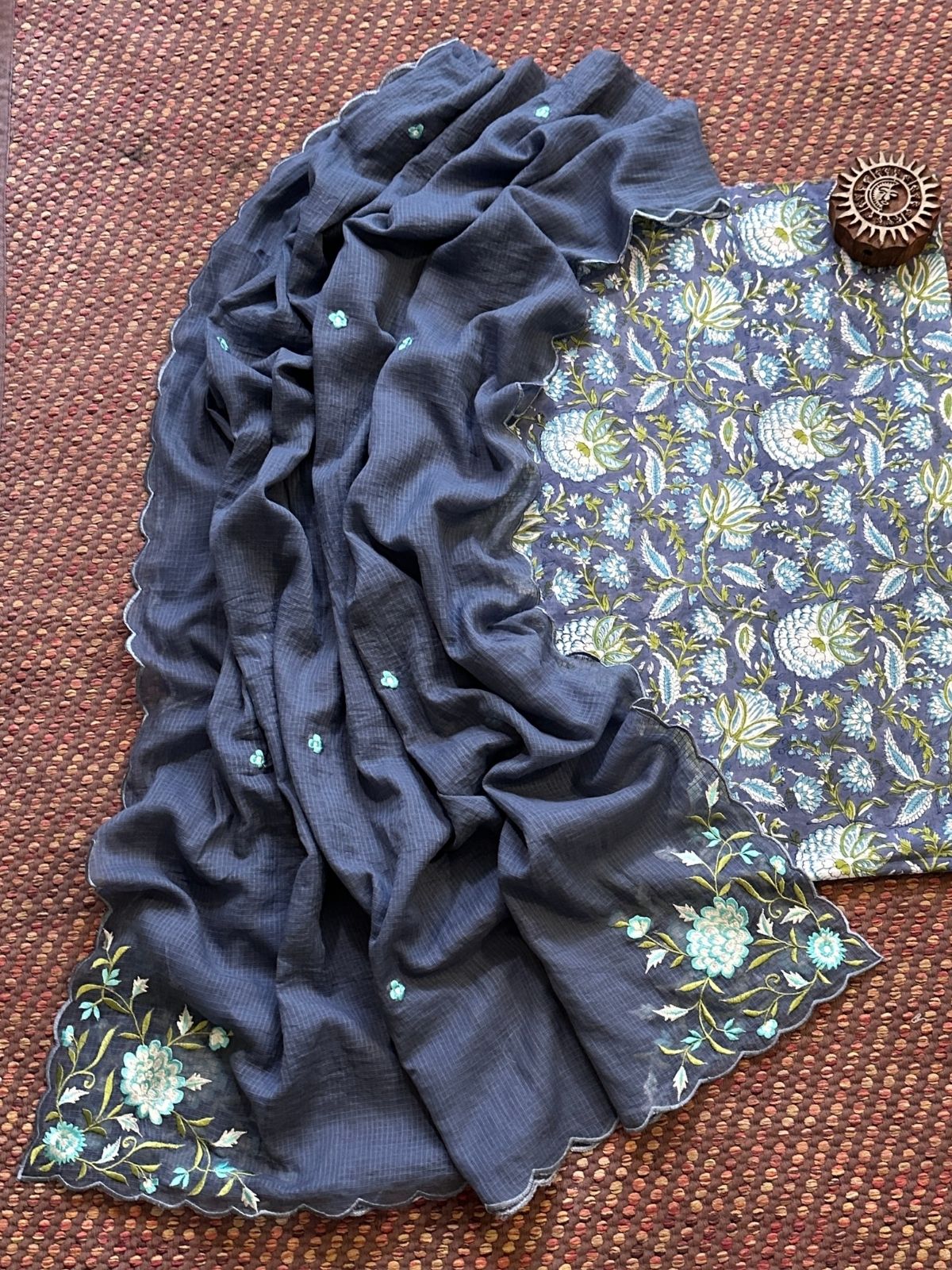 Pure Cotton Handblock Fabric with Exclusive Embroidered Dupatta